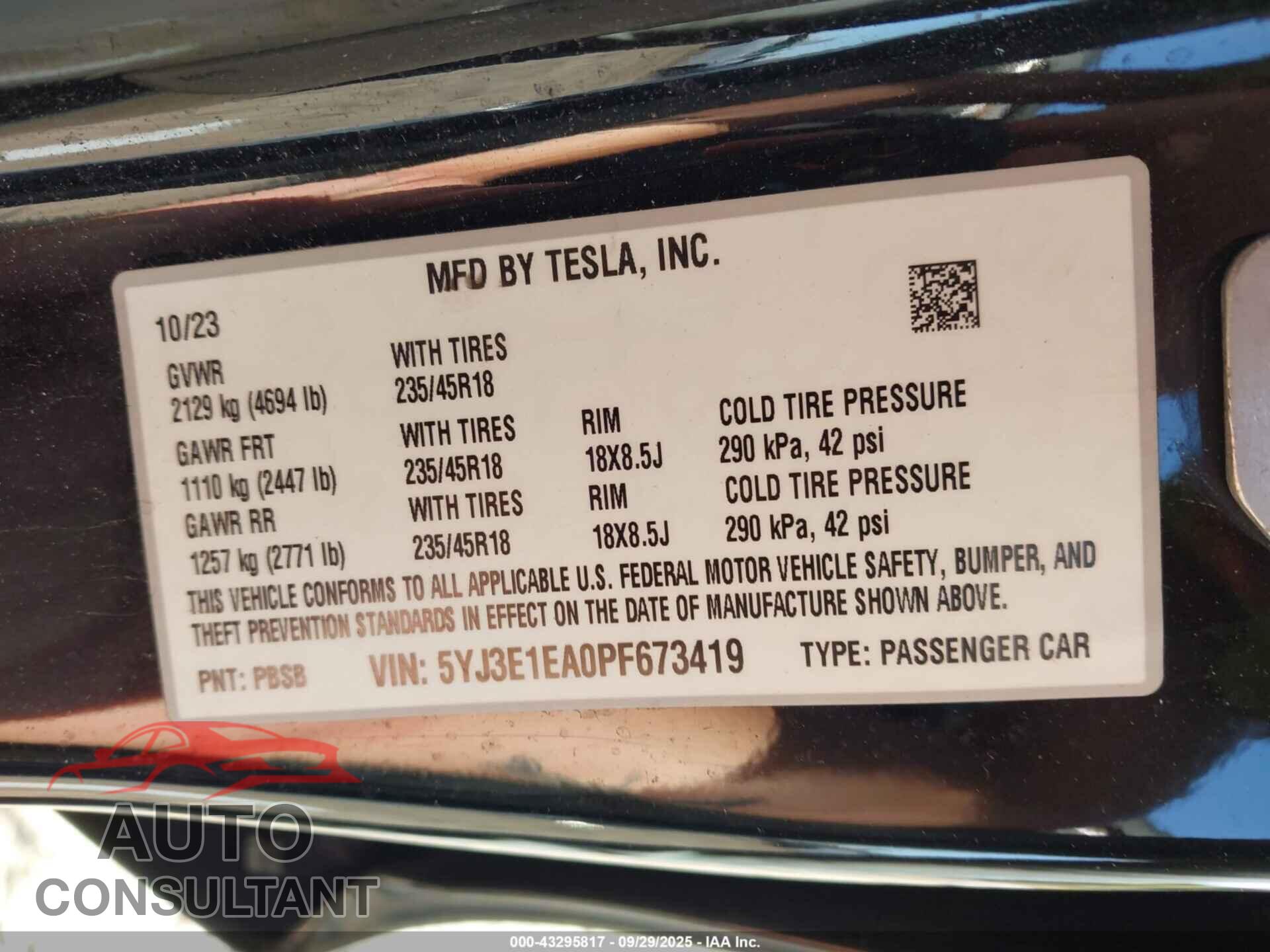 TESLA MODEL 3 2023 - 5YJ3E1EA0PF673419