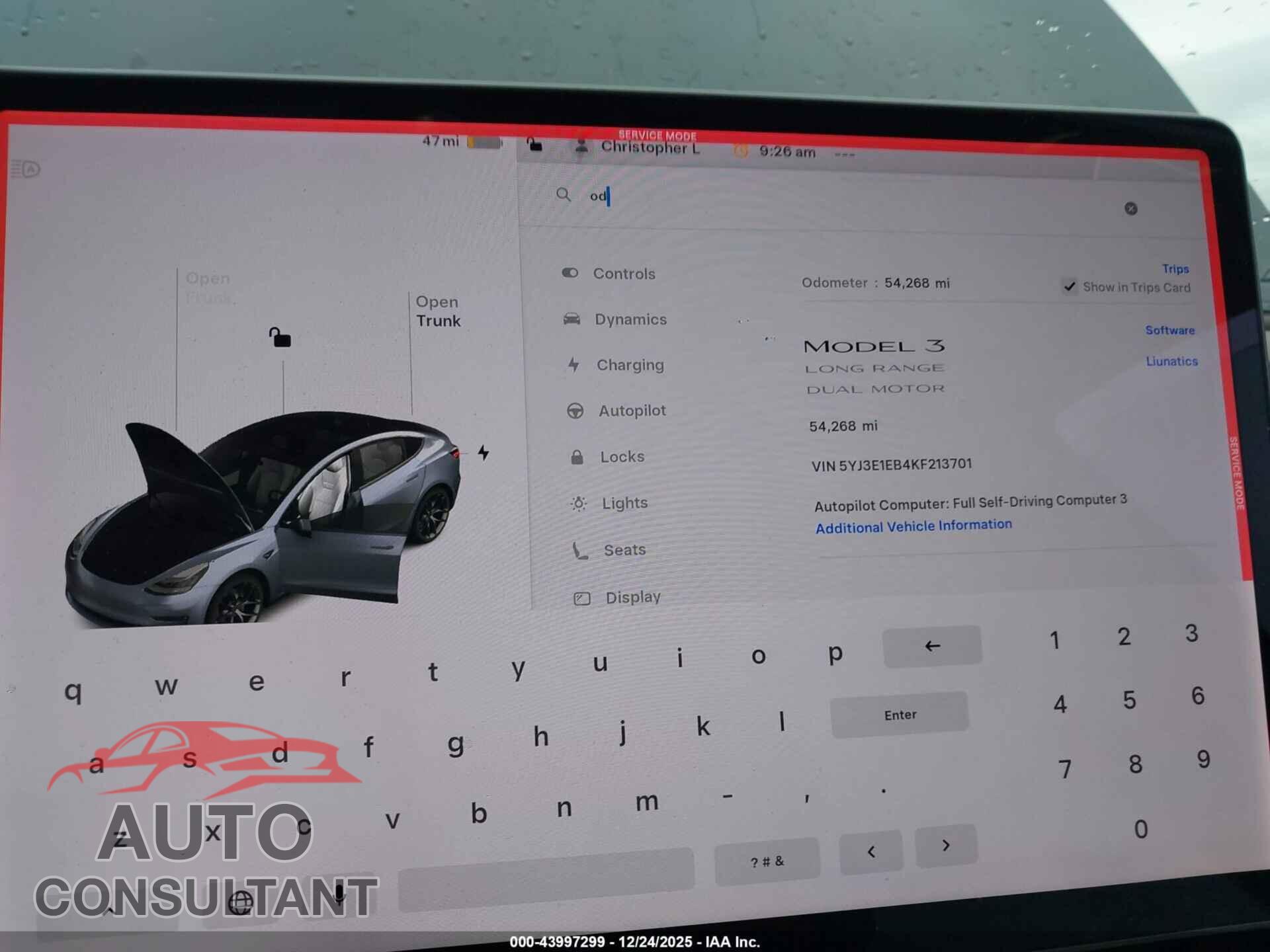 TESLA MODEL 3 2019 - 5YJ3E1EB4KF213701