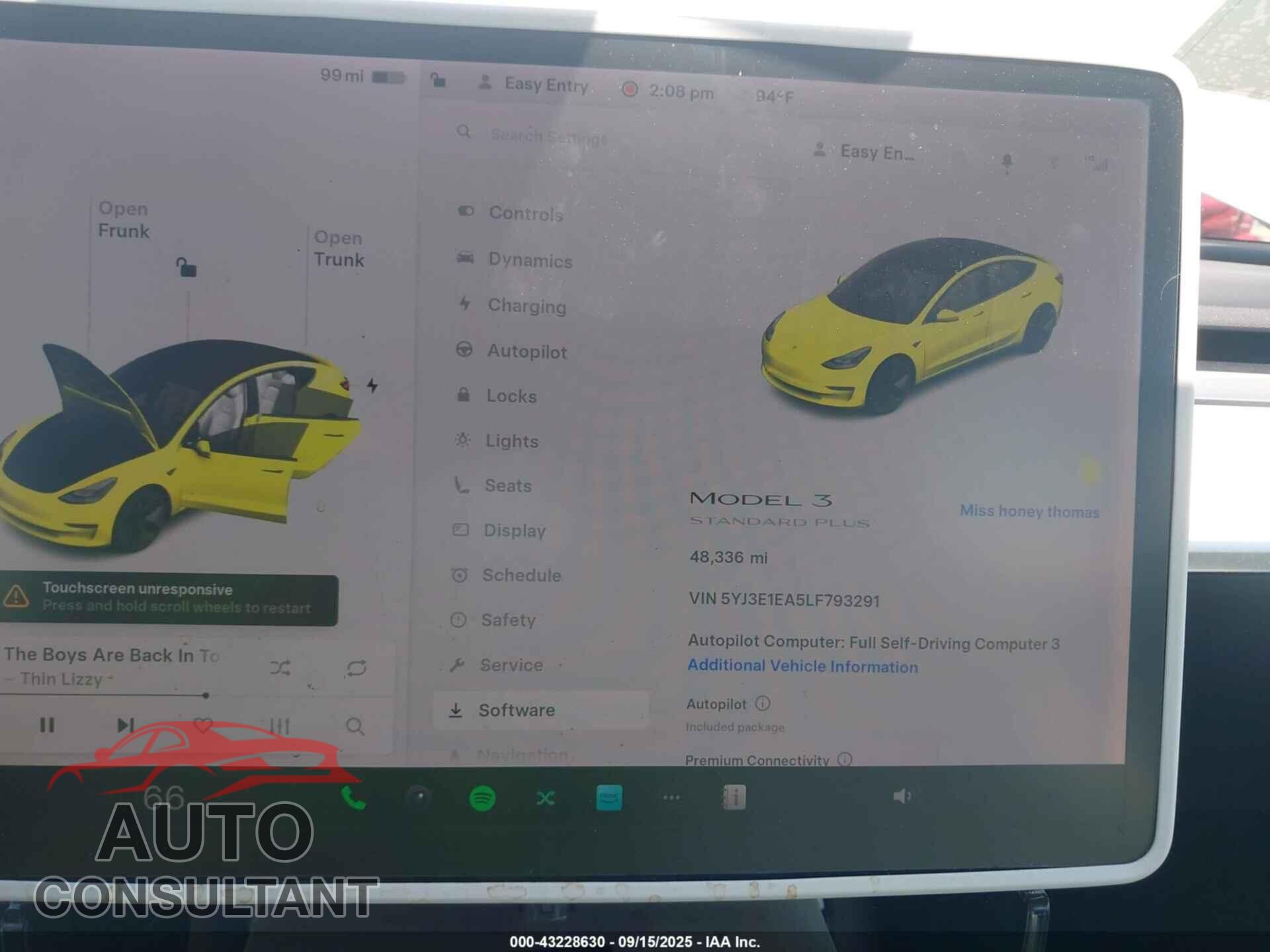 TESLA MODEL 3 2020 - 5YJ3E1EA5LF793291
