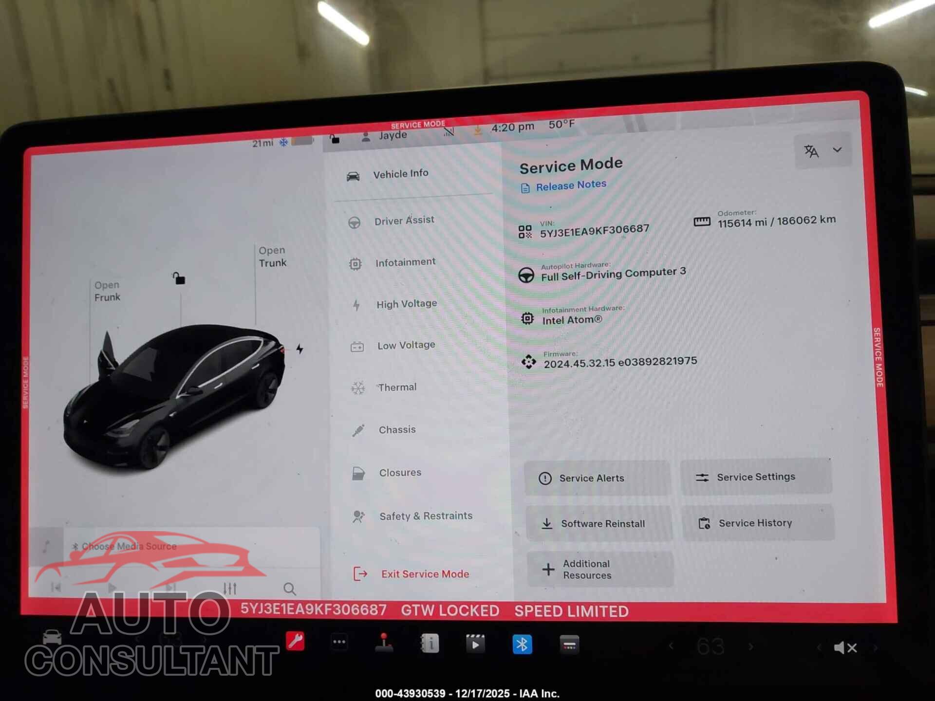 TESLA MODEL 3 2019 - 5YJ3E1EA9KF306687