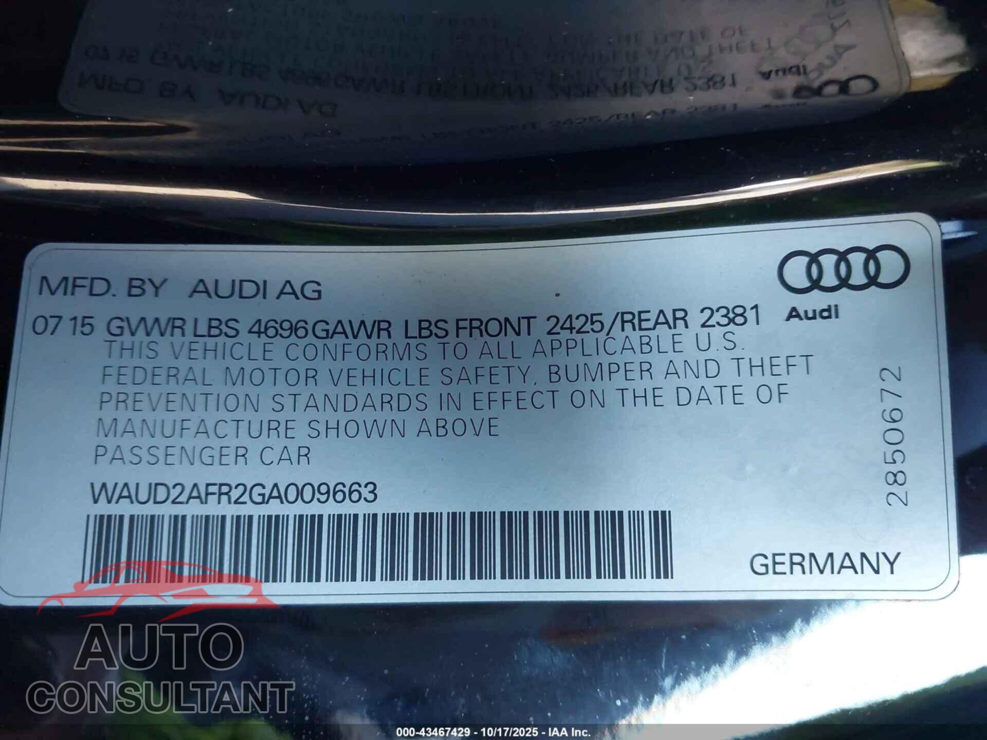 AUDI A5 2016 - WAUD2AFR2GA009663