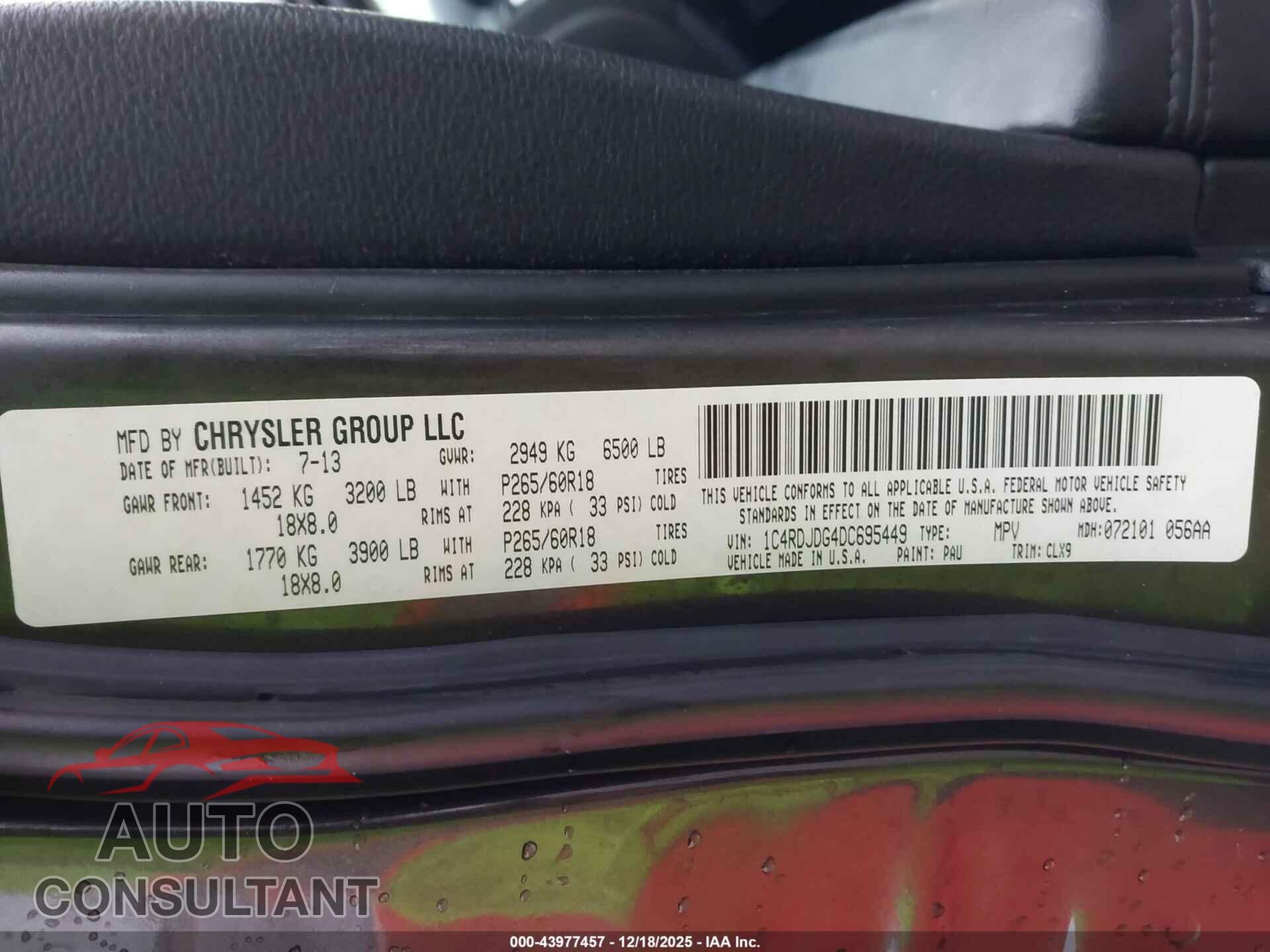 DODGE DURANGO 2013 - 1C4RDJDG4DC695449
