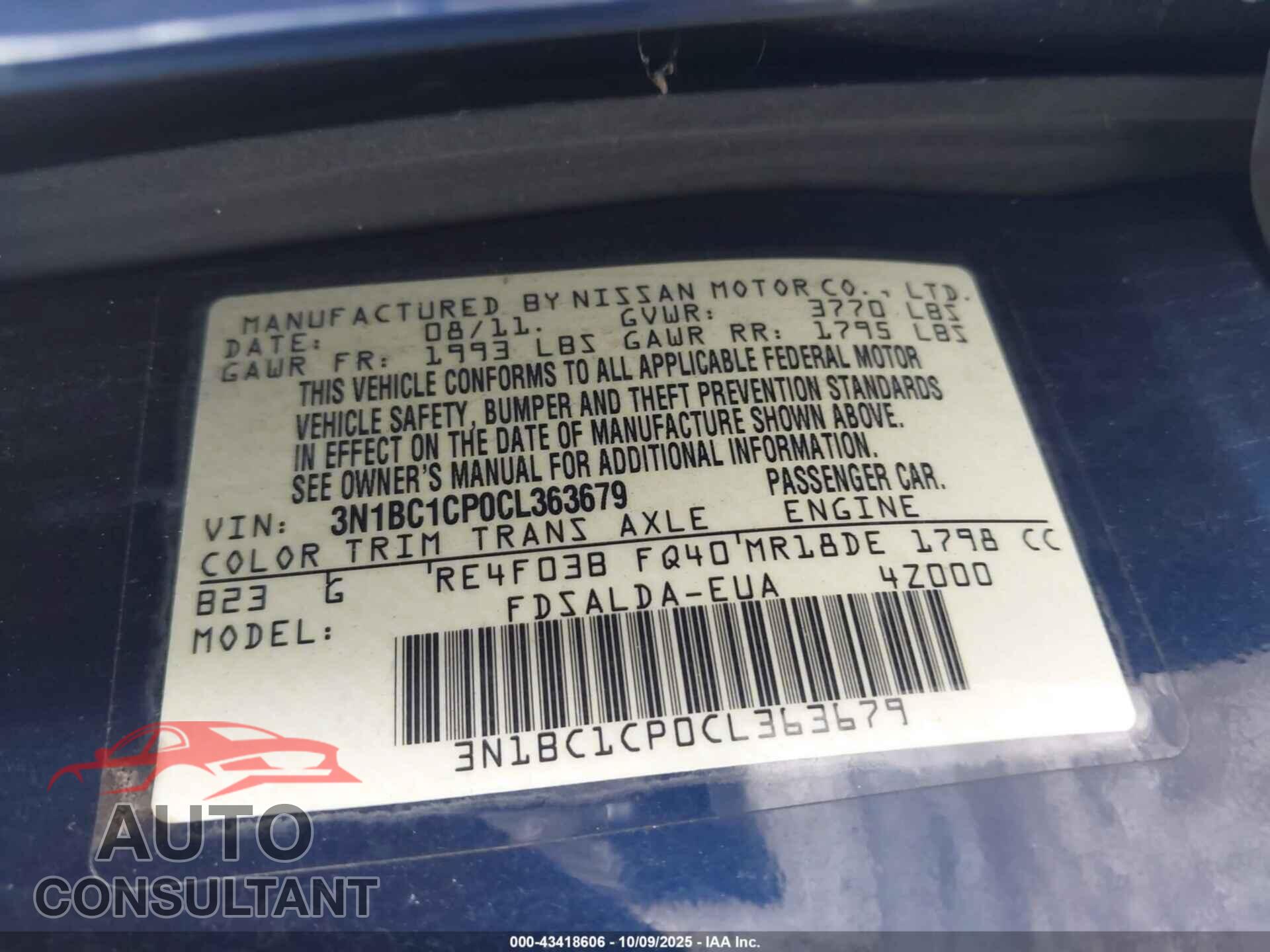 NISSAN VERSA 2012 - 3N1BC1CP0CL363679