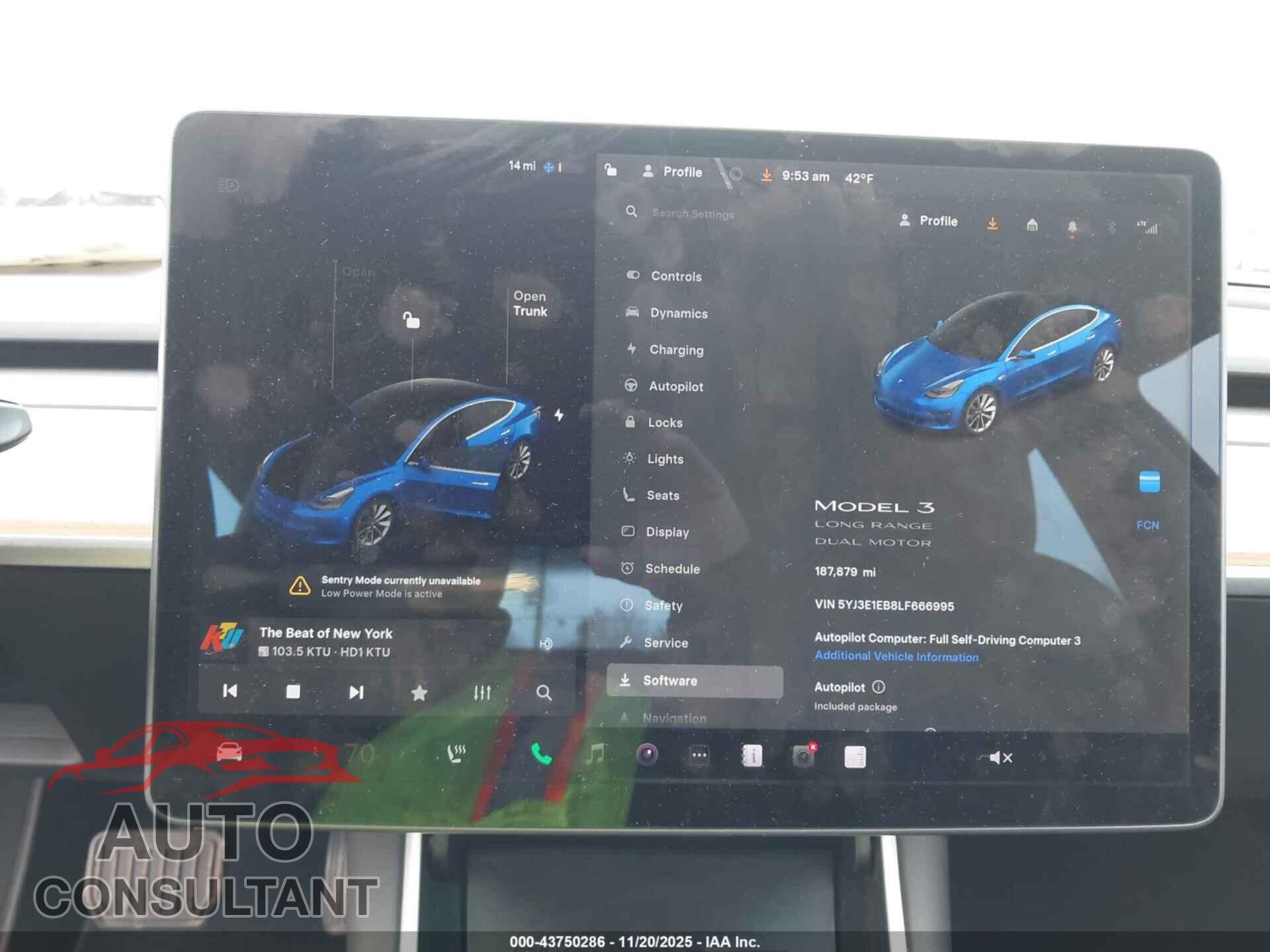 TESLA MODEL 3 2020 - 5YJ3E1EB8LF666995