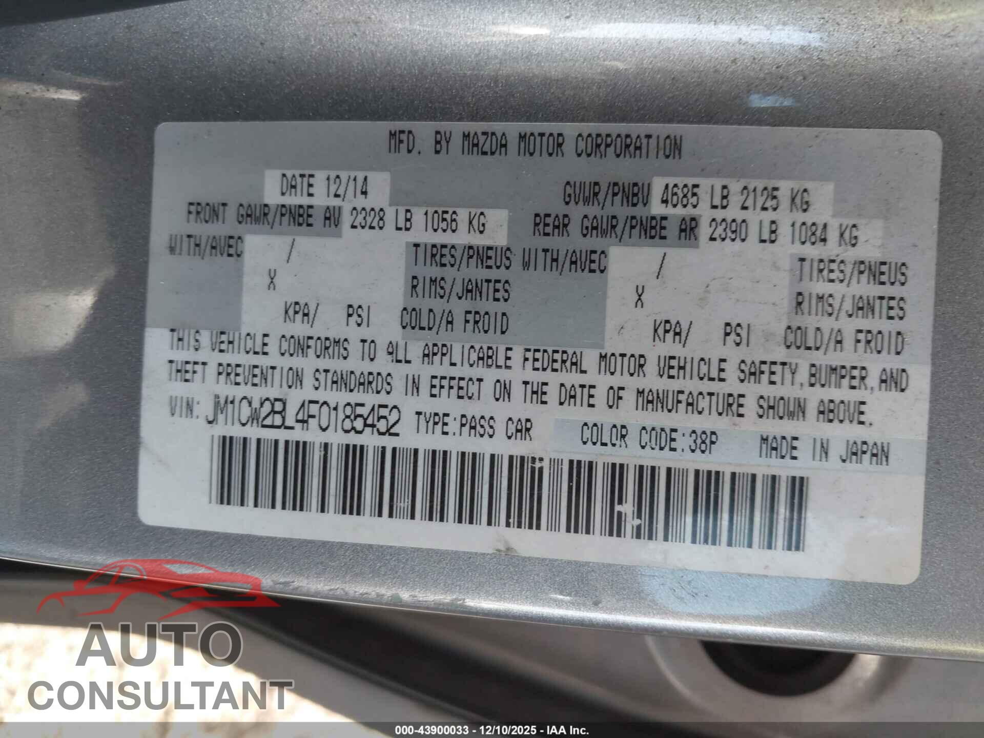 MAZDA MAZDA5 2015 - JM1CW2BL4F0185452