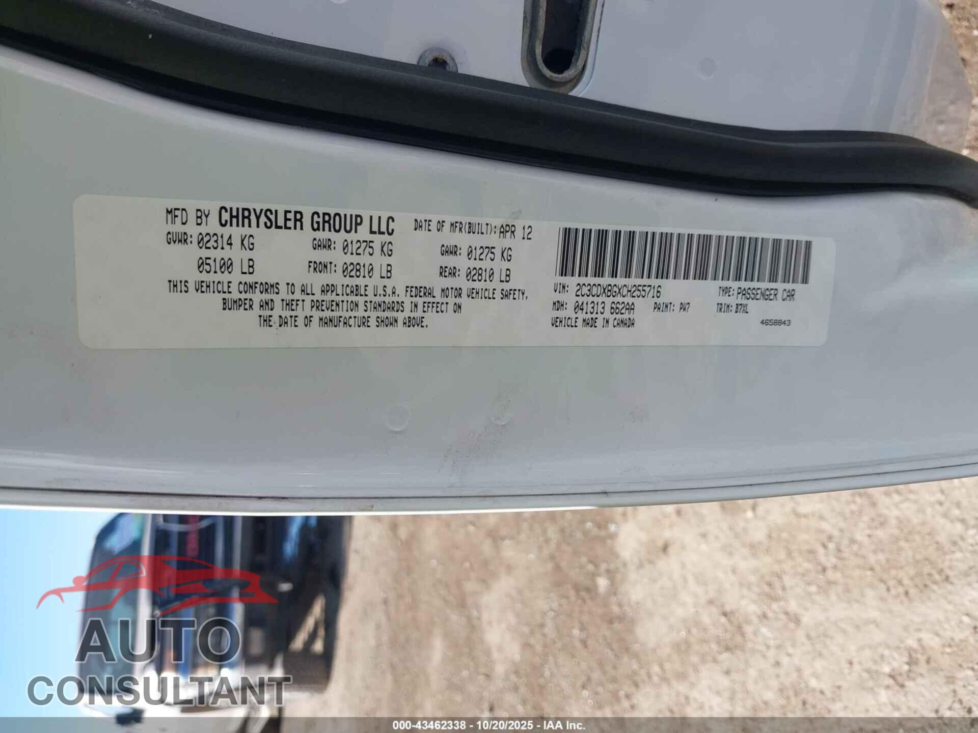 DODGE CHARGER 2012 - 2C3CDXBGXCH255716