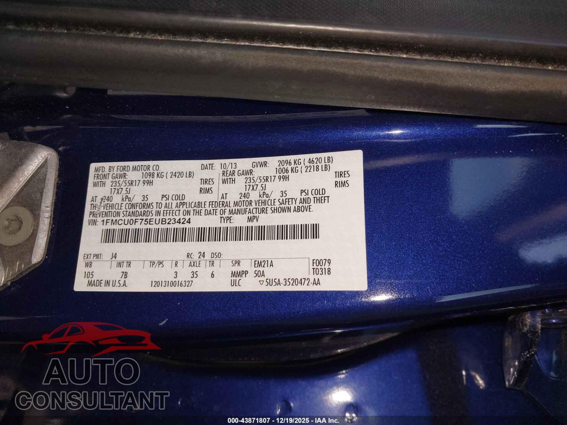FORD ESCAPE 2014 - 1FMCU0F75EUB23424