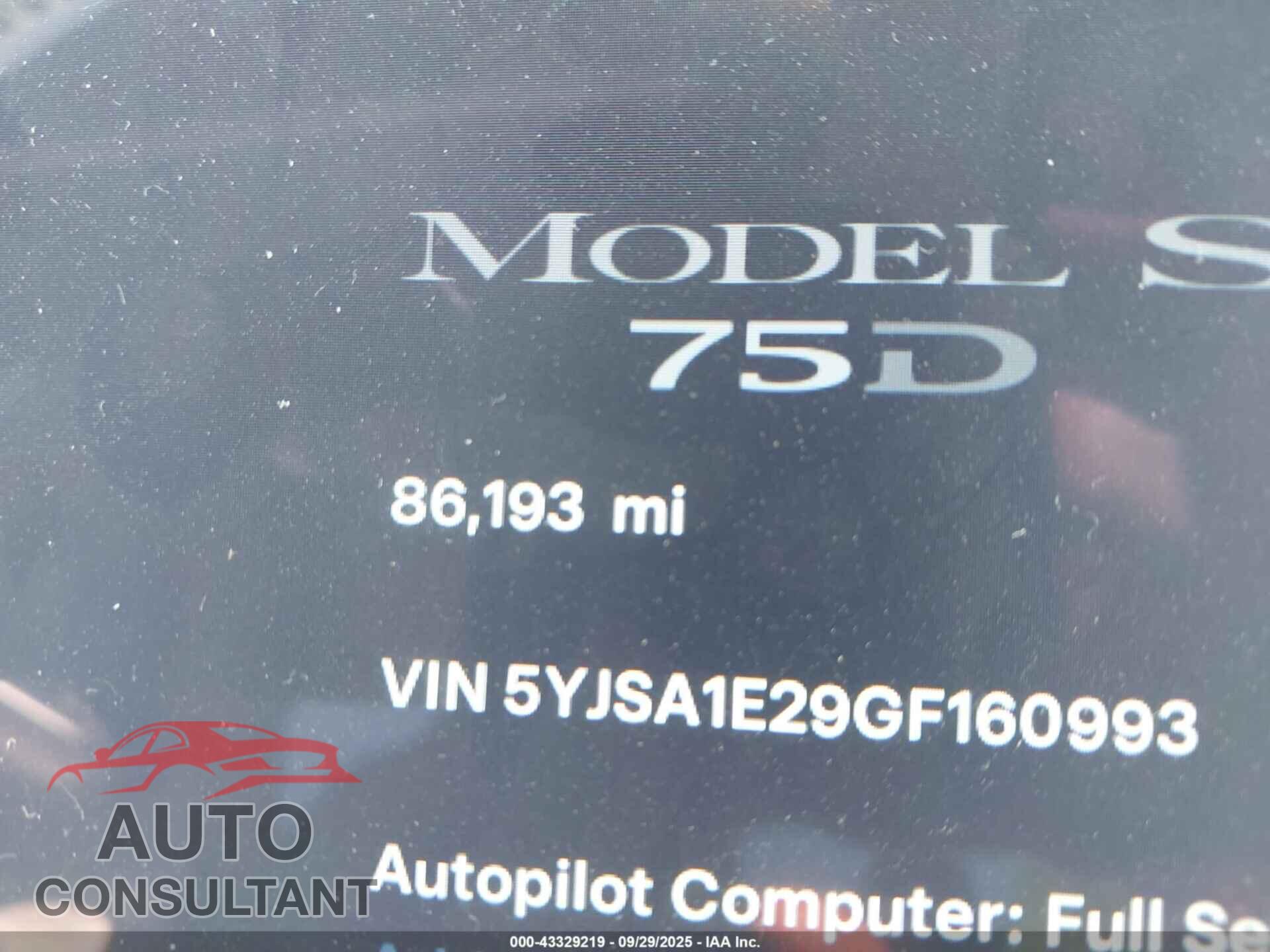 TESLA MODEL S 2016 - 5YJSA1E29GF160993