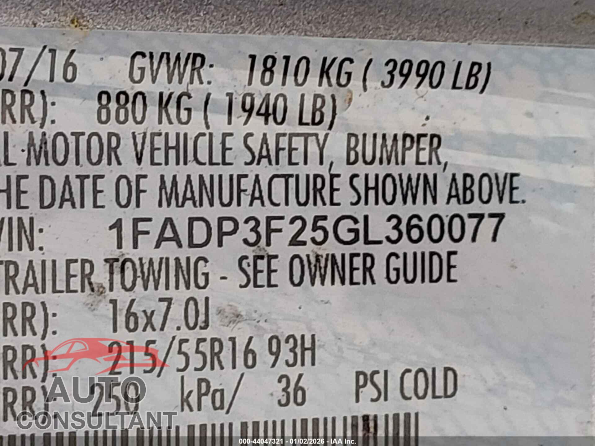 FORD FOCUS 2016 - 1FADP3F25GL360077