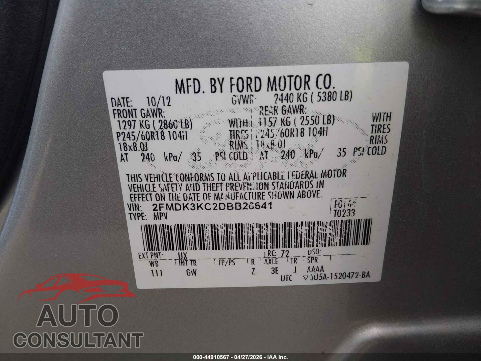 FORD EDGE 2013 - 2FMDK3KC2DBB26641