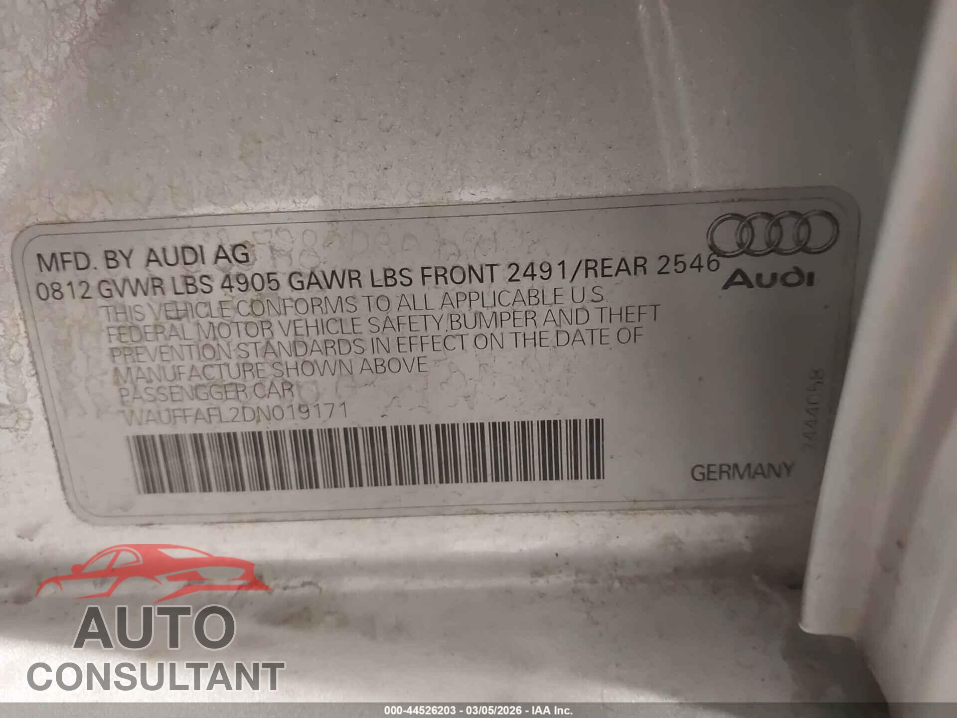 AUDI A4 2013 - WAUFFAFL2DN019171
