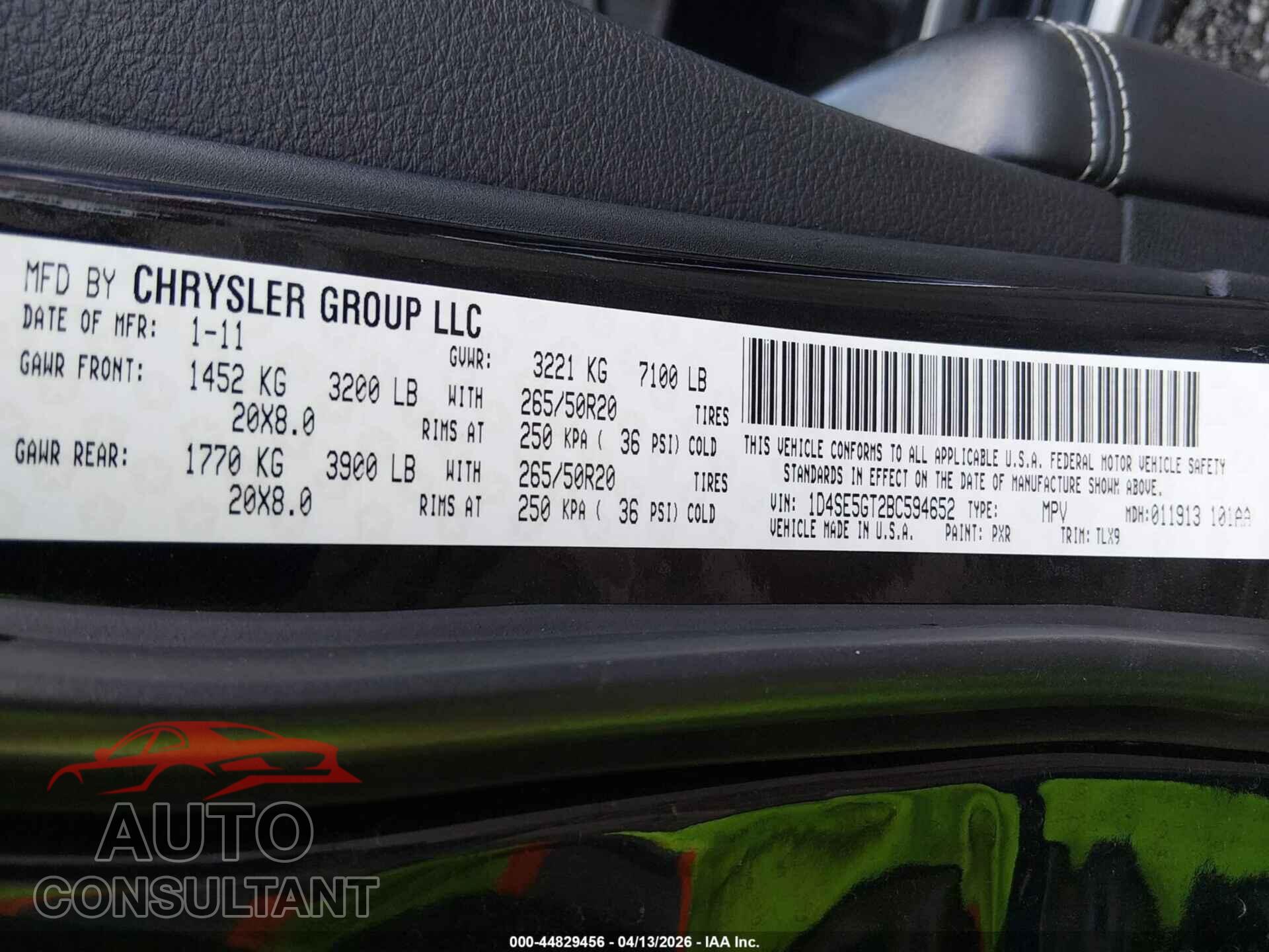 DODGE DURANGO 2011 - 1D4SE5GT2BC594652