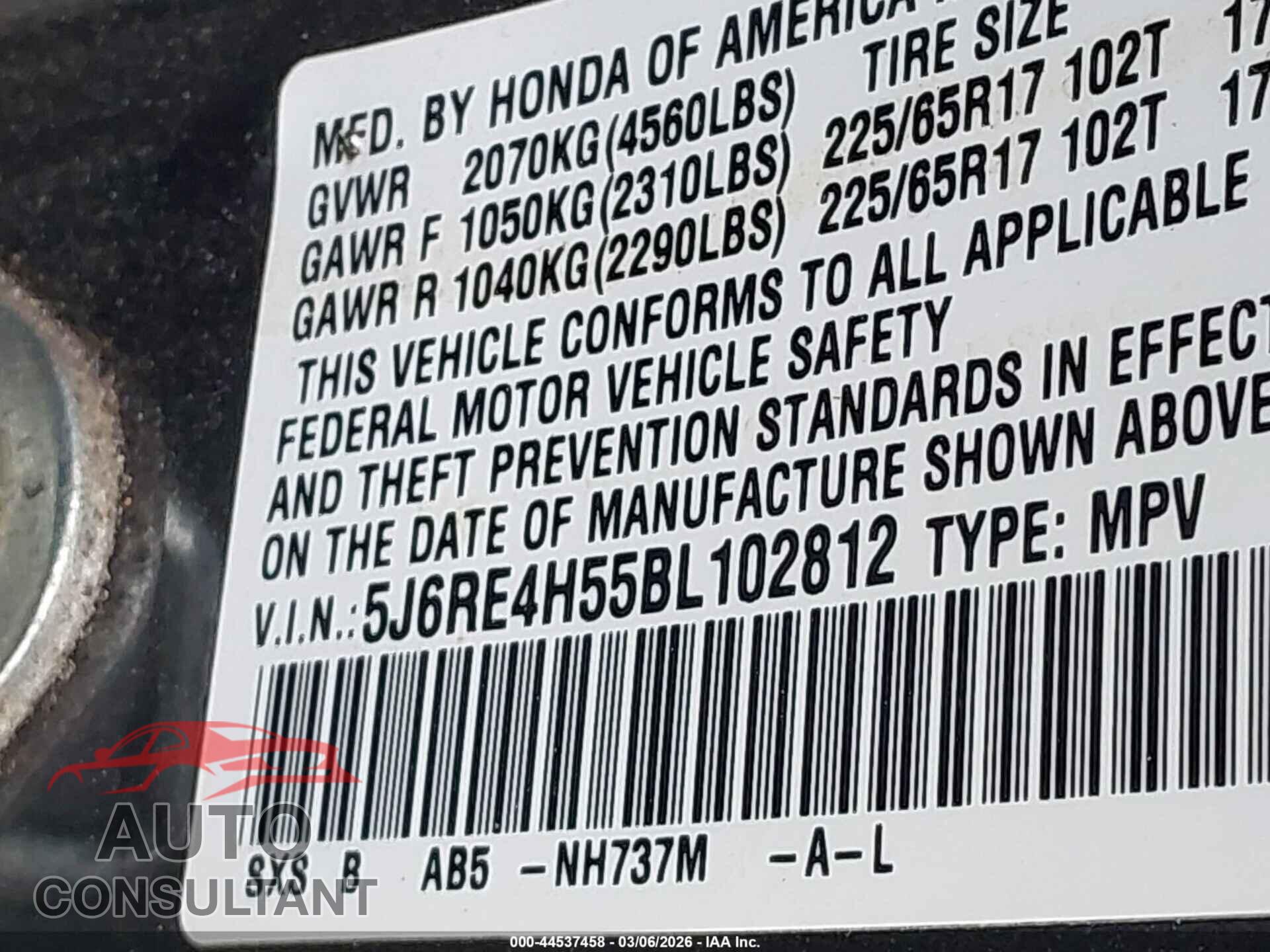 HONDA CR-V 2011 - 5J6RE4H55BL102812
