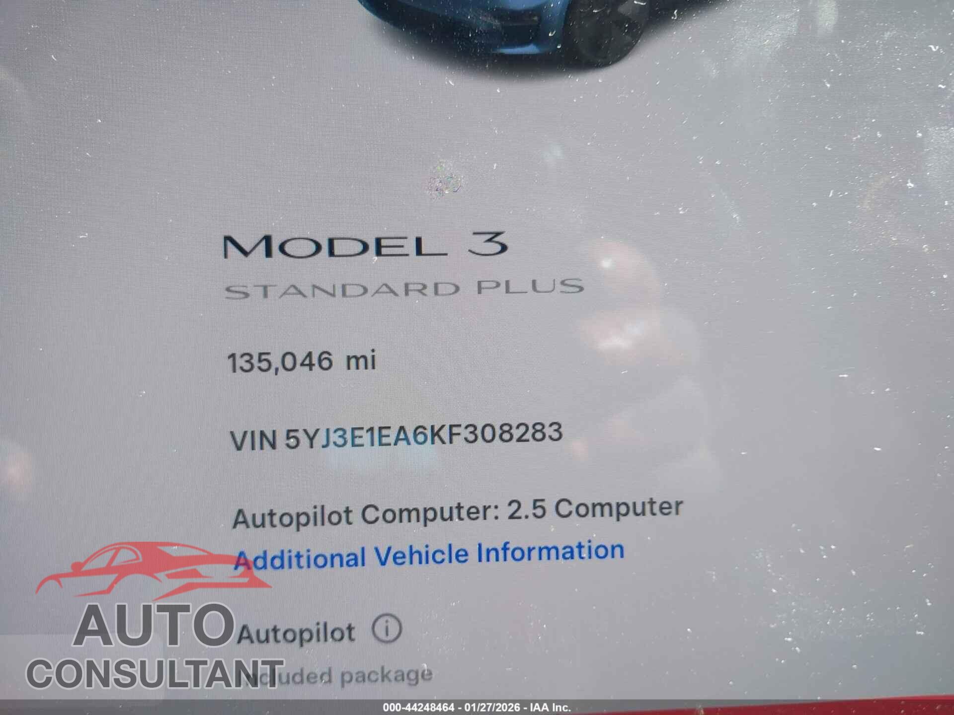 TESLA MODEL 3 2019 - 5YJ3E1EA6KF308283