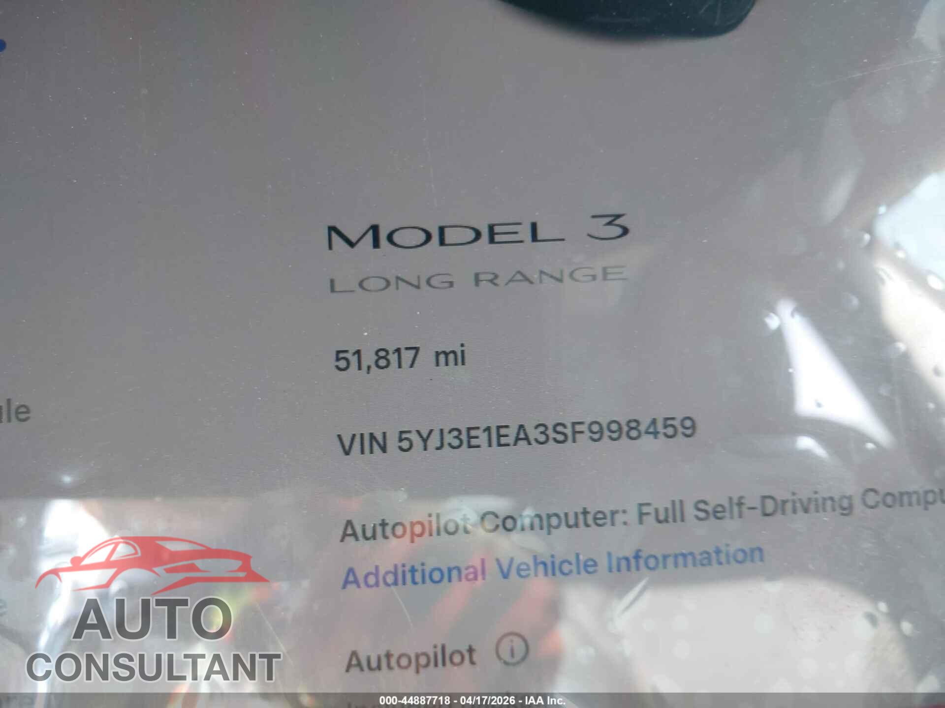 TESLA MODEL 3 2025 - 5YJ3E1EA3SF998459