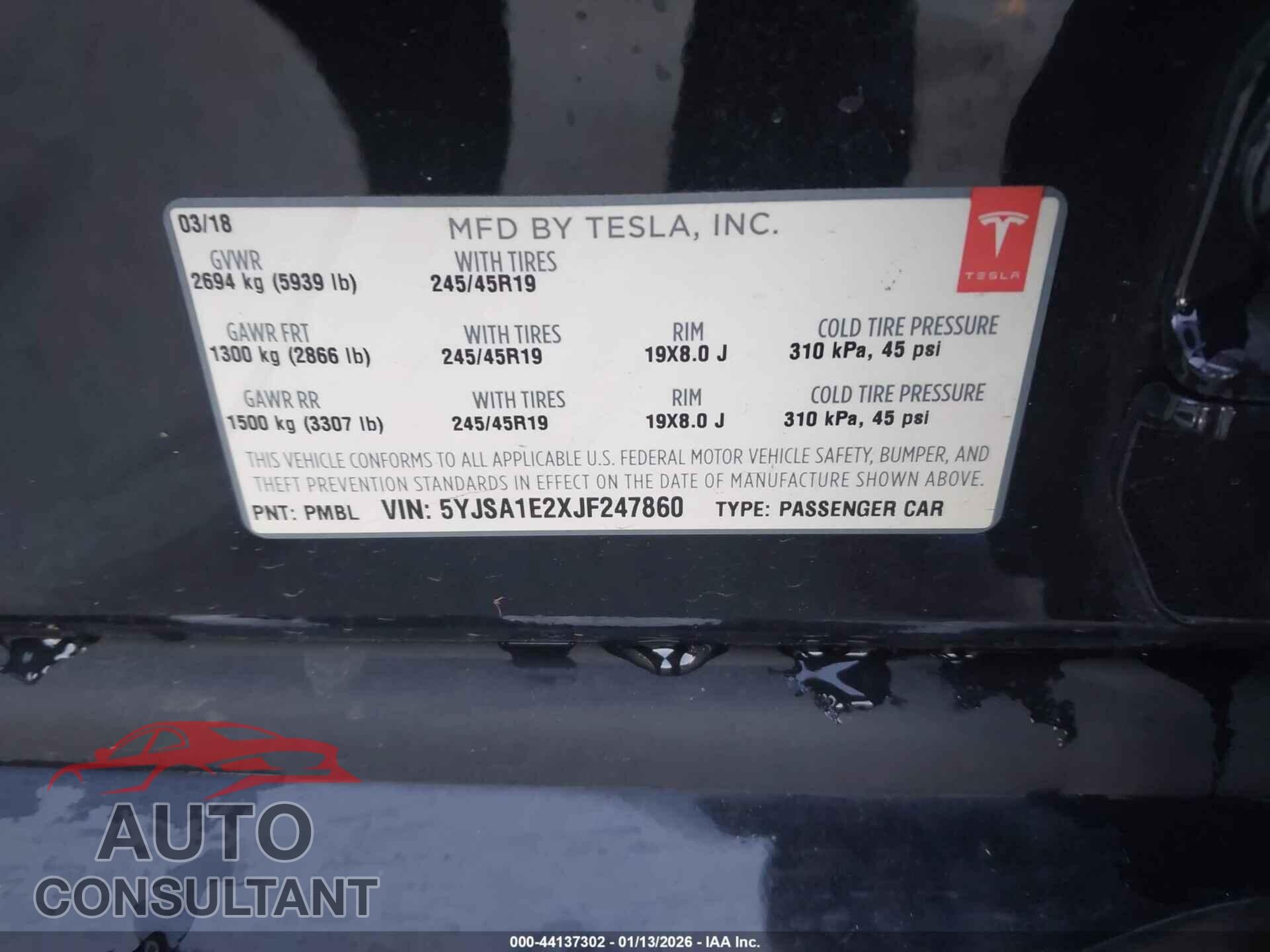 TESLA MODEL S 2018 - 5YJSA1E2XJF247860