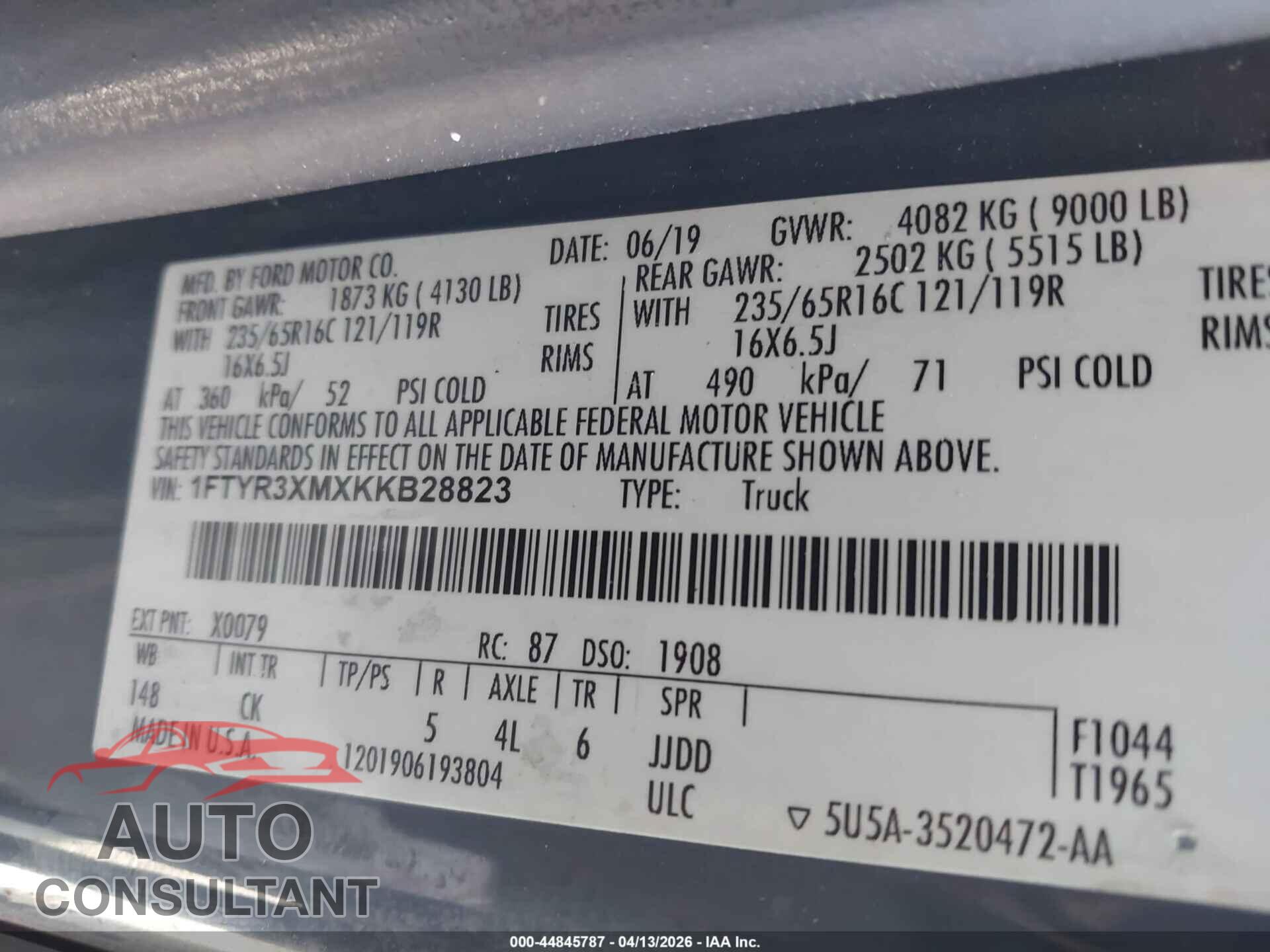 FORD TRANSIT-250 2019 - 1FTYR3XMXKKB28823
