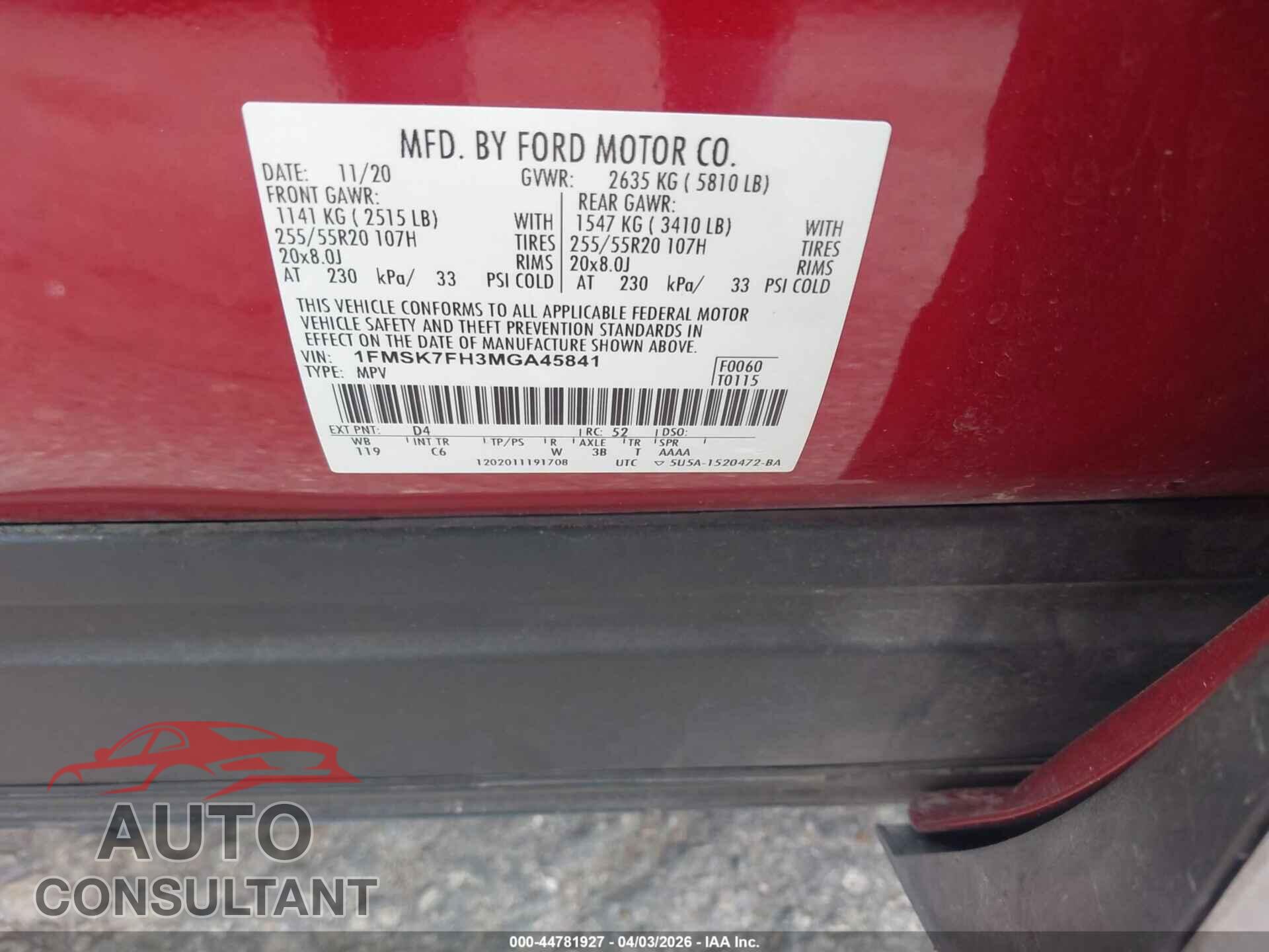 FORD EXPLORER 2021 - 1FMSK7FH3MGA45841