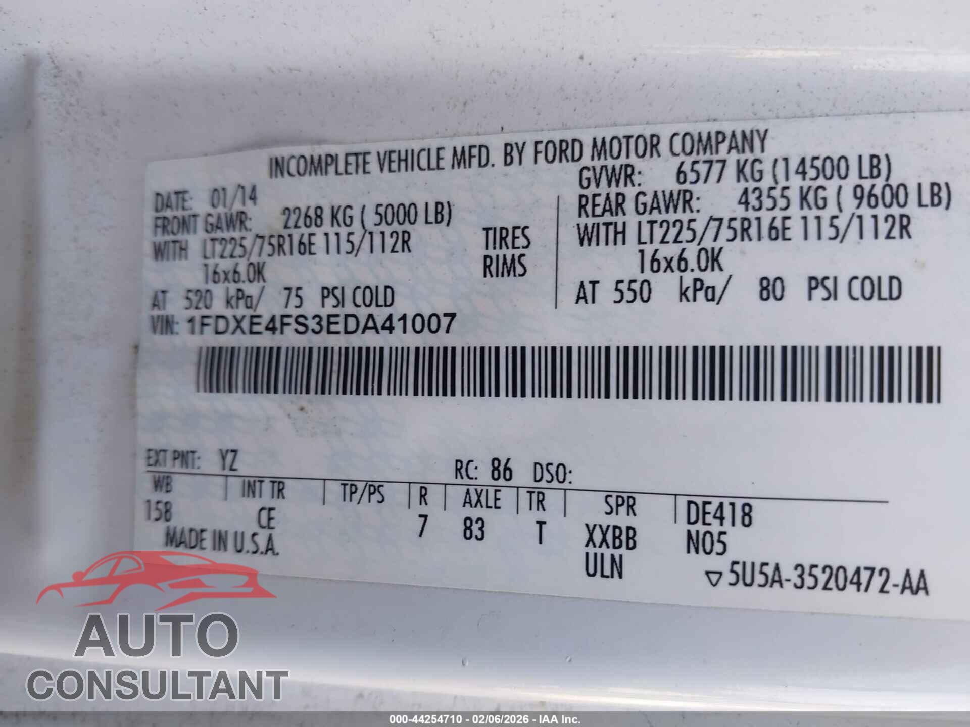 FORD E-450 CUTAWAY 2014 - 1FDXE4FS3EDA41007