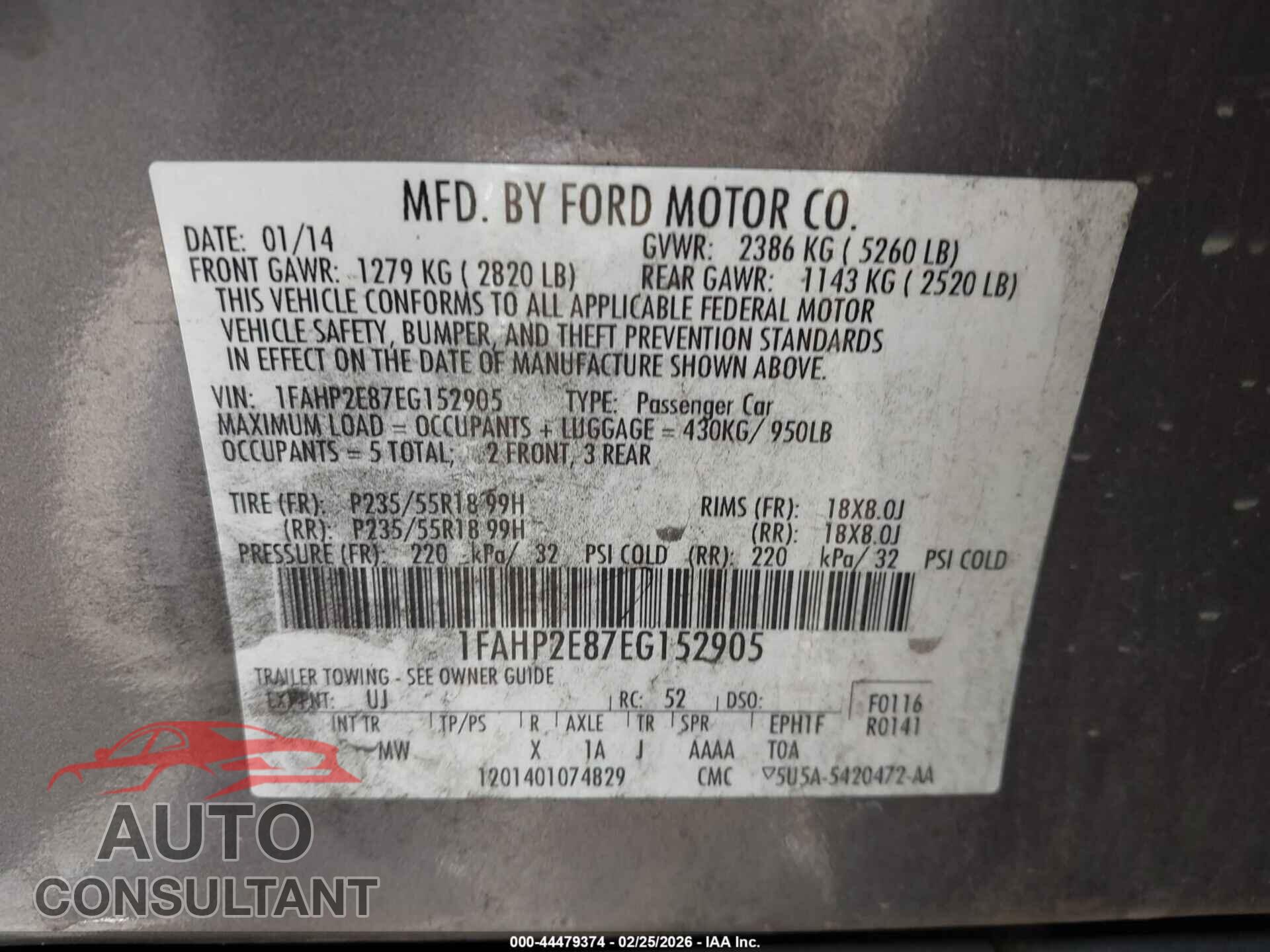 FORD TAURUS 2014 - 1FAHP2E87EG152905