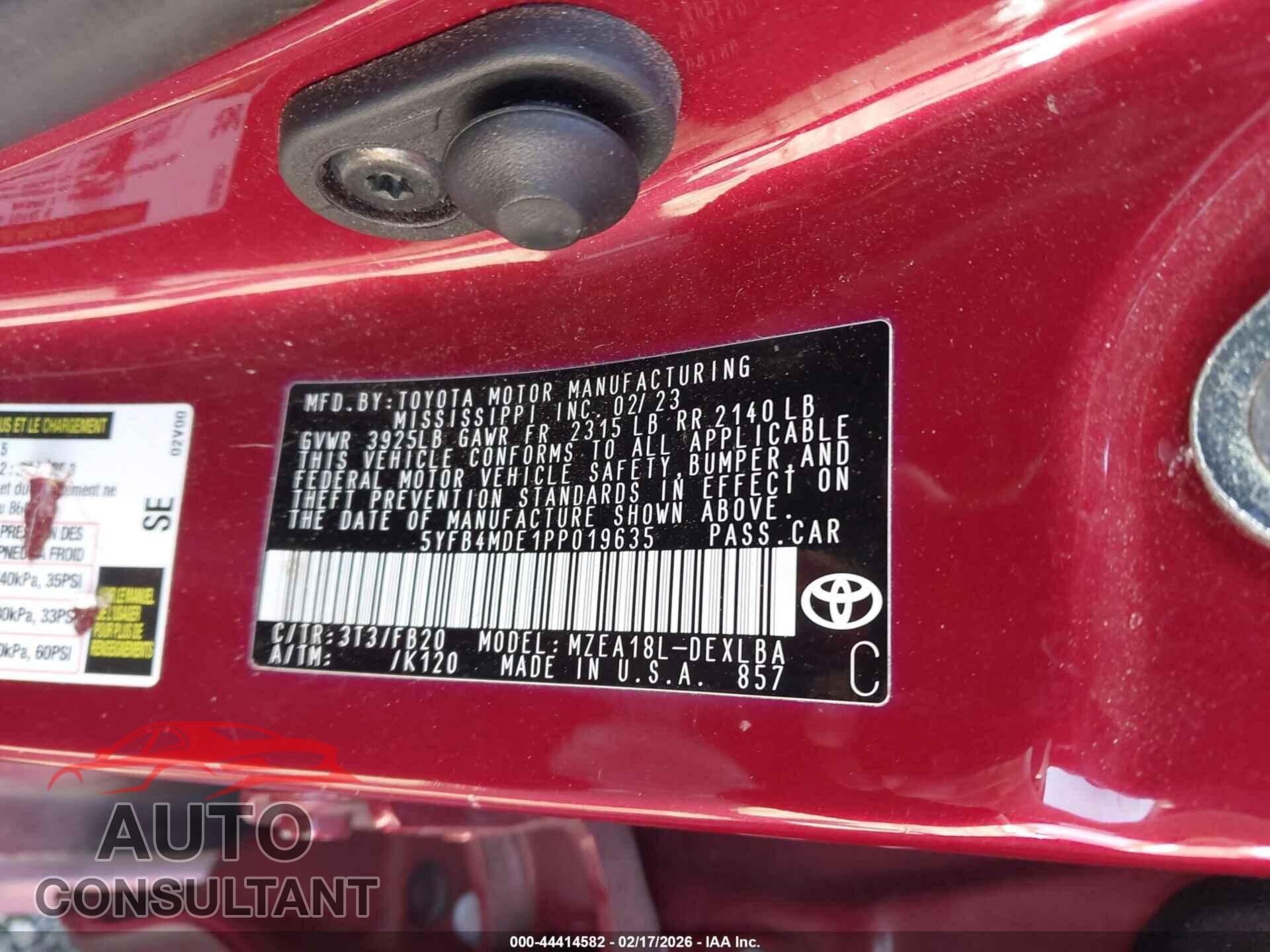 TOYOTA COROLLA 2023 - 5YFB4MDE1PP019635