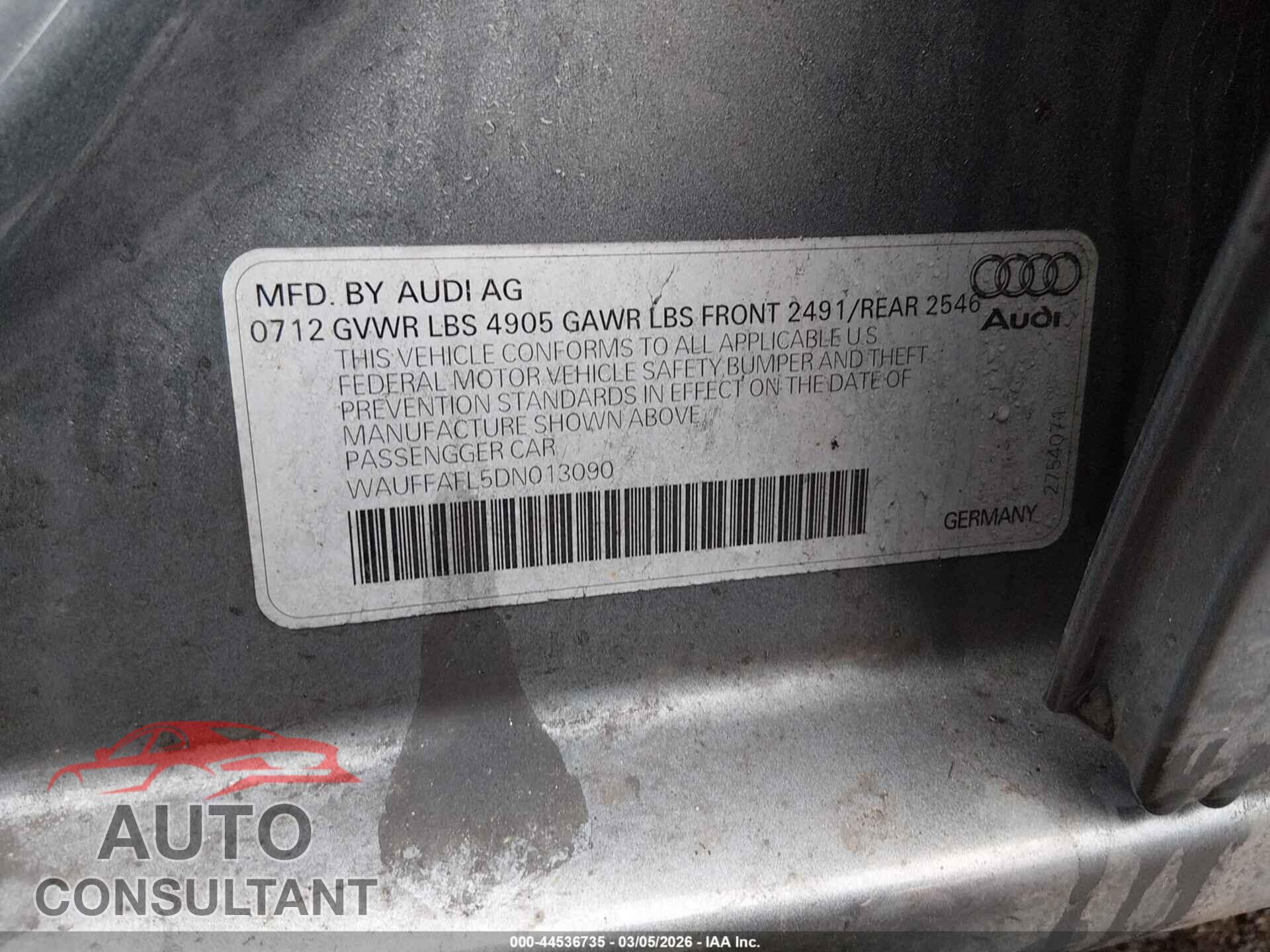 AUDI A4 2013 - WAUFFAFL5DN013090