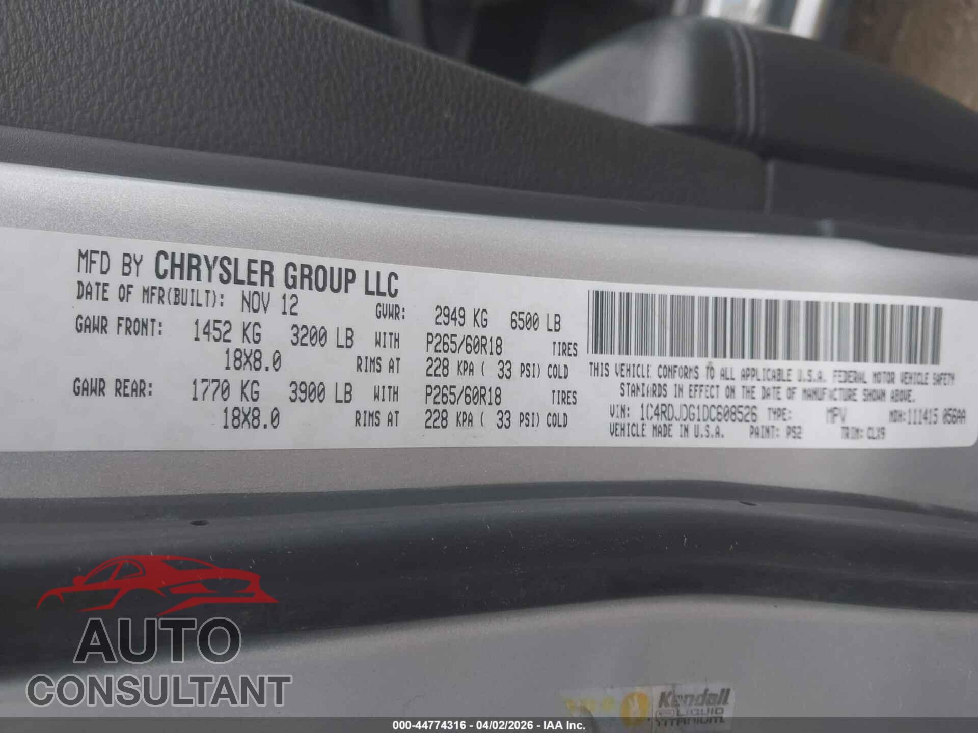 DODGE DURANGO 2013 - 1C4RDJDG1DC608526
