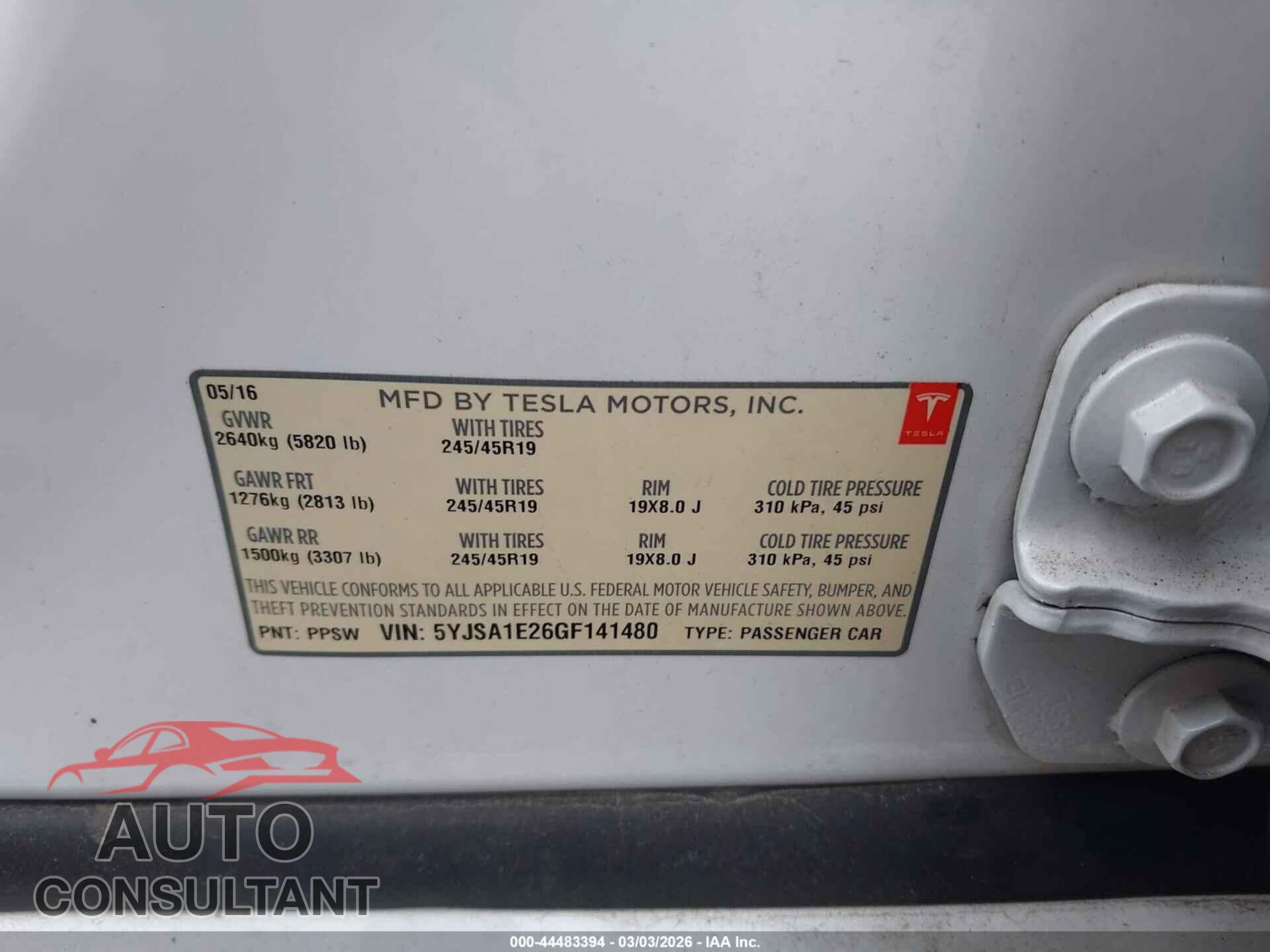 TESLA MODEL S 2016 - 5YJSA1E26GF141480