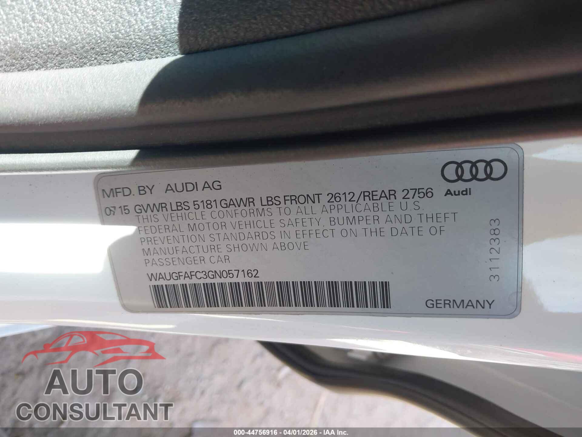 AUDI A6 2016 - WAUGFAFC3GN057162