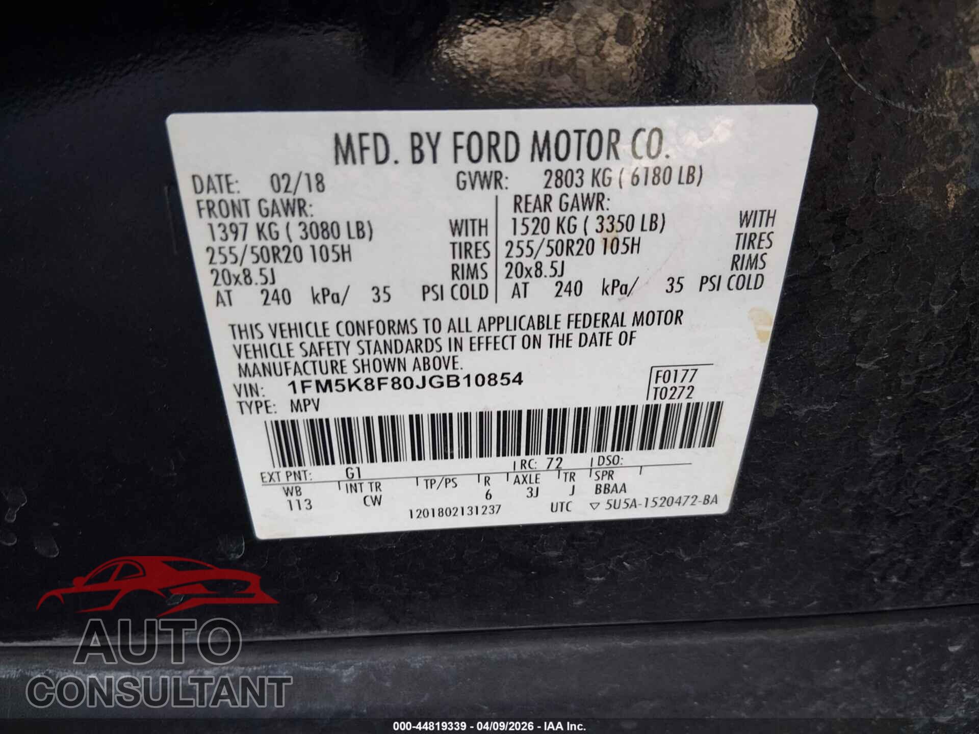 FORD EXPLORER 2018 - 1FM5K8F80JGB10854