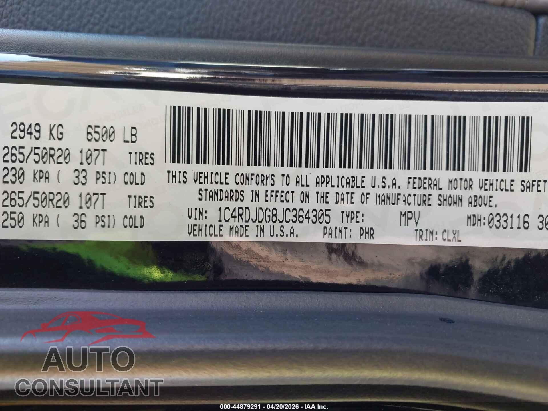 DODGE DURANGO 2018 - 1C4RDJDG8JC364305