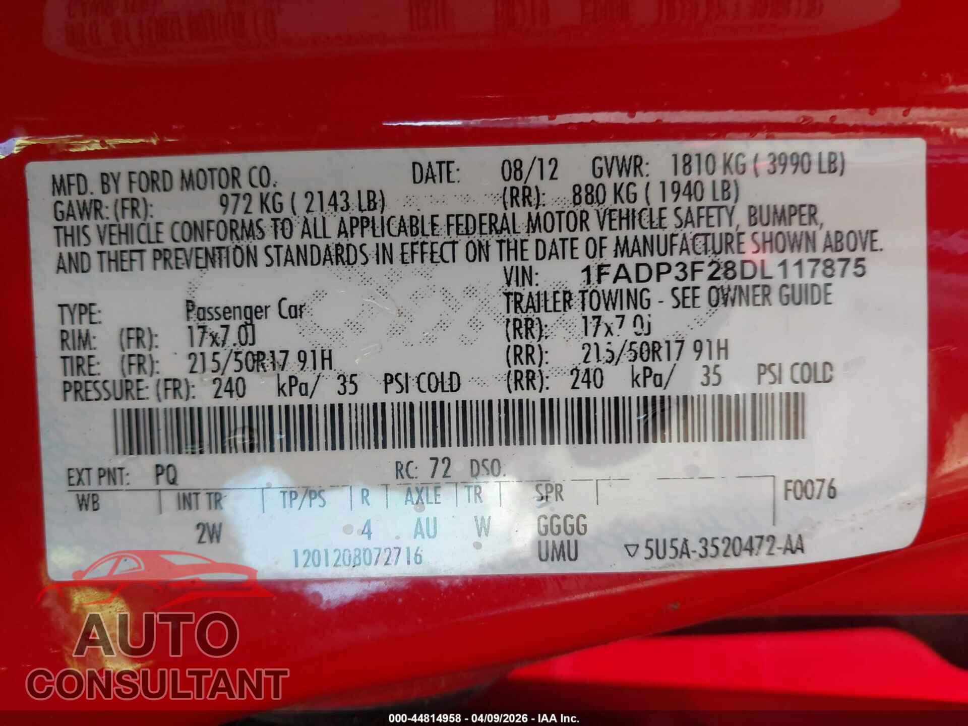 FORD FOCUS 2013 - 1FADP3F28DL117875