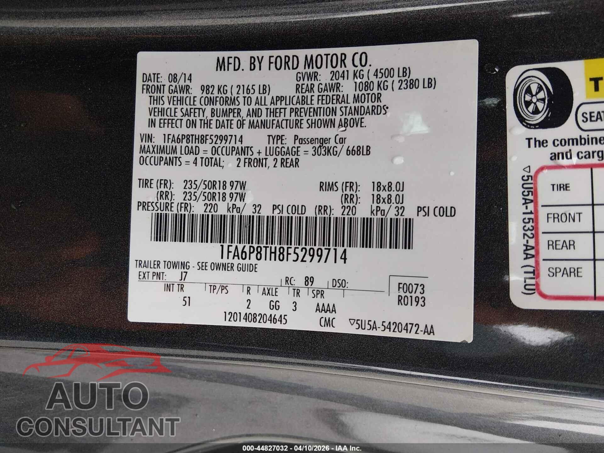 FORD MUSTANG 2015 - 1FA6P8TH8F5299714