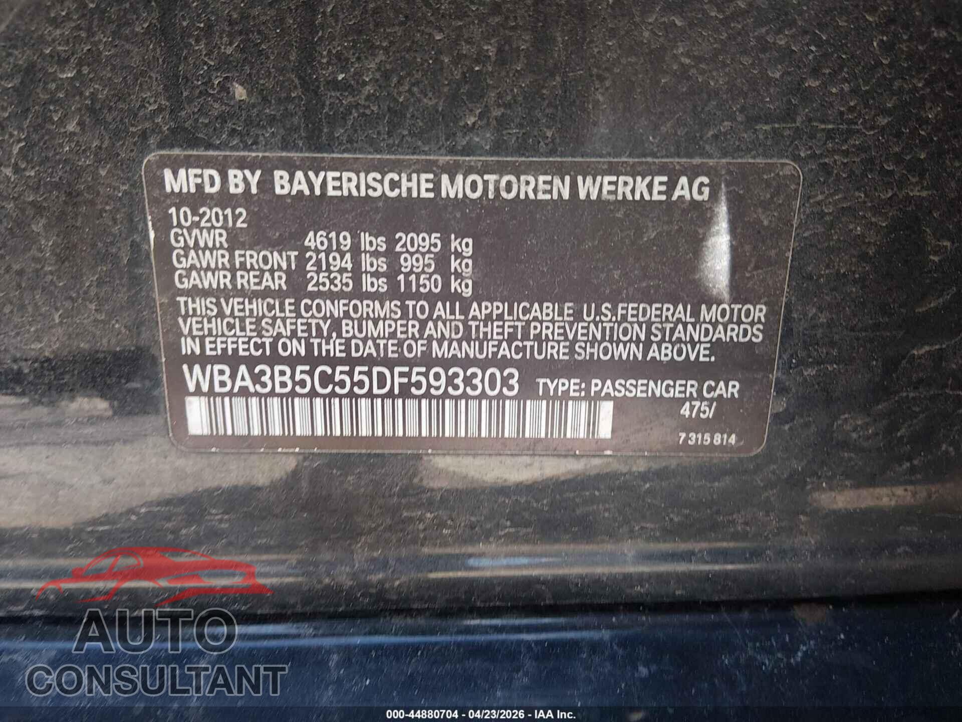 BMW 328I 2013 - WBA3B5C55DF593303
