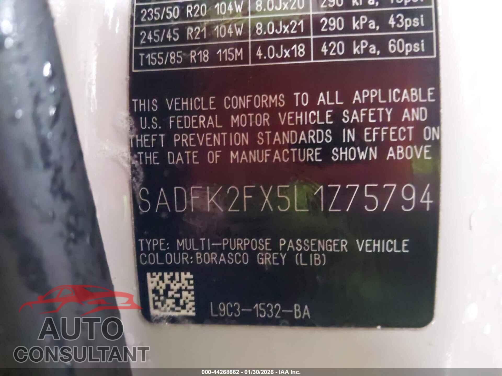 JAGUAR E-PACE 2020 - SADFK2FX5L1Z75794