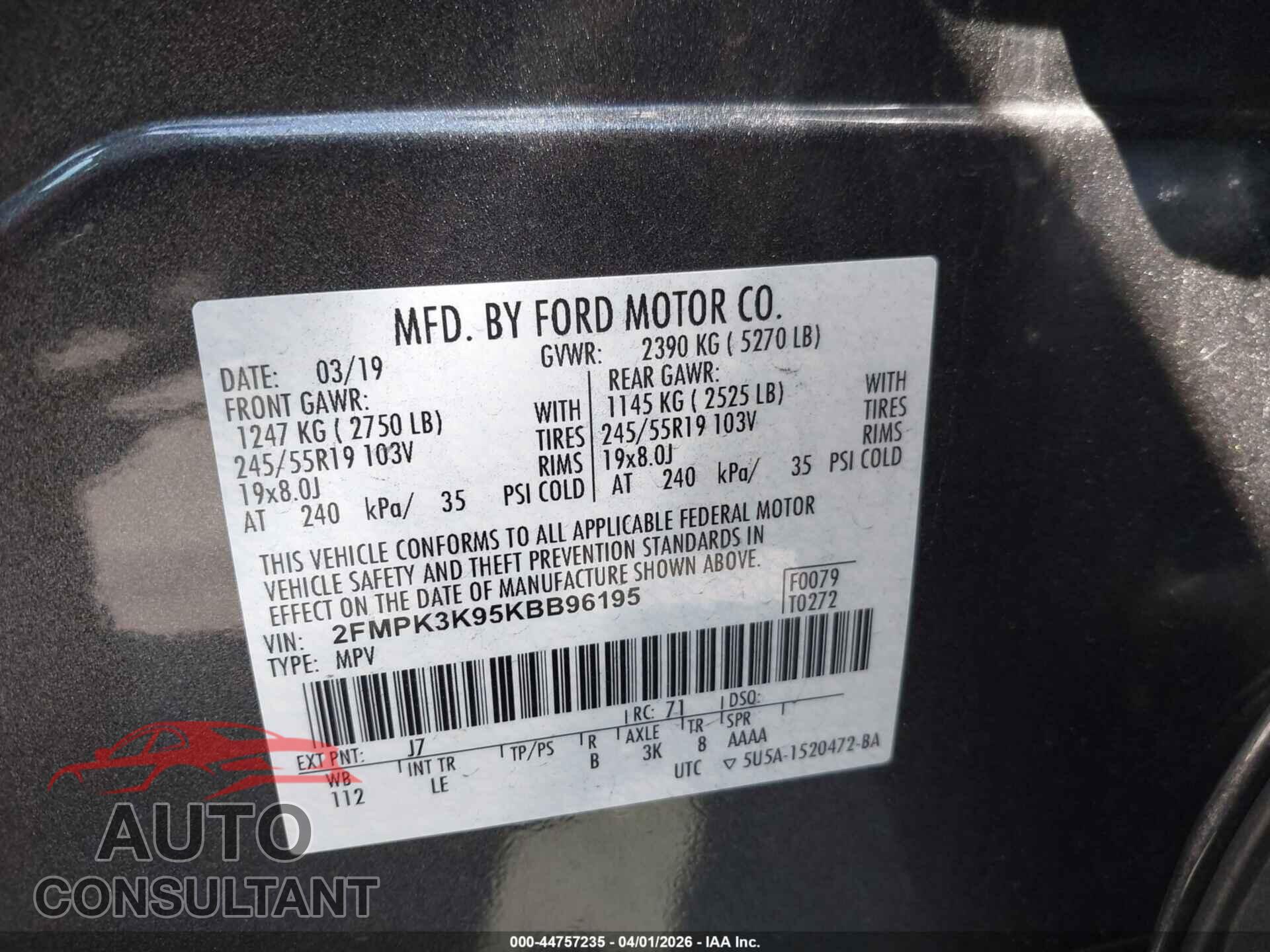 FORD EDGE 2019 - 2FMPK3K95KBB96195