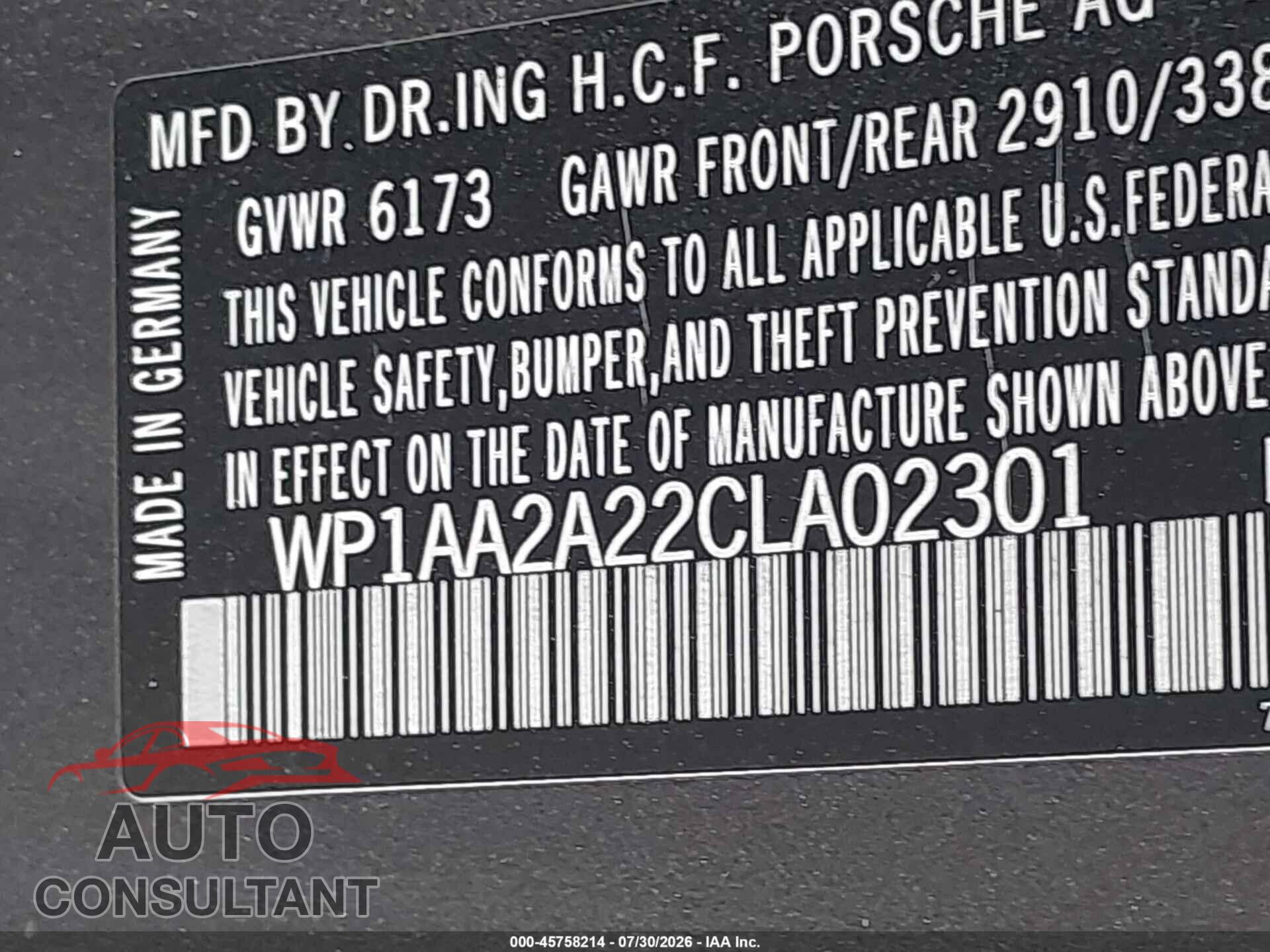 PORSCHE CAYENNE 2012 - WP1AA2A22CLA02301