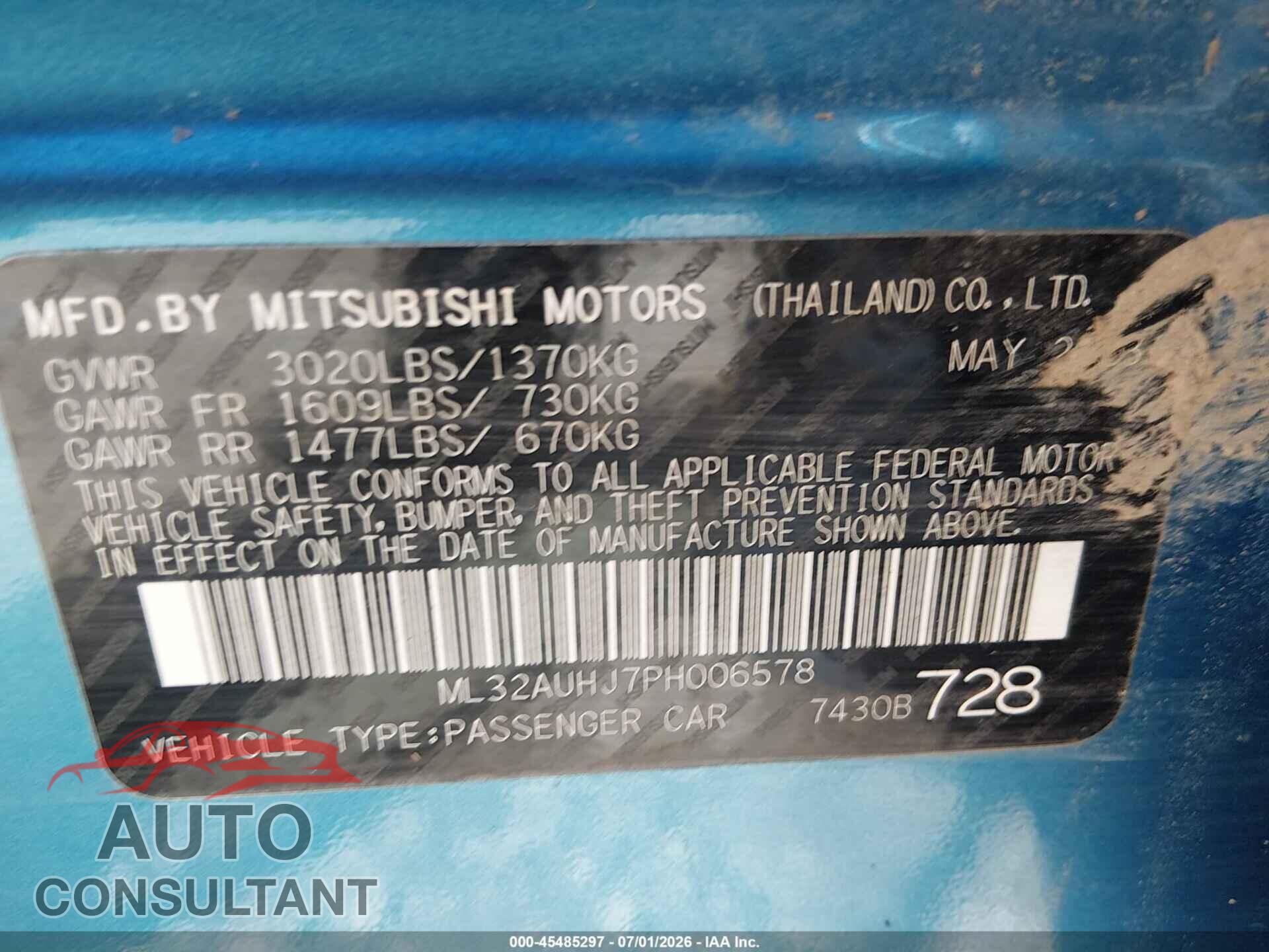 MITSUBISHI MIRAGE 2023 - ML32AUHJ3PHZ00657