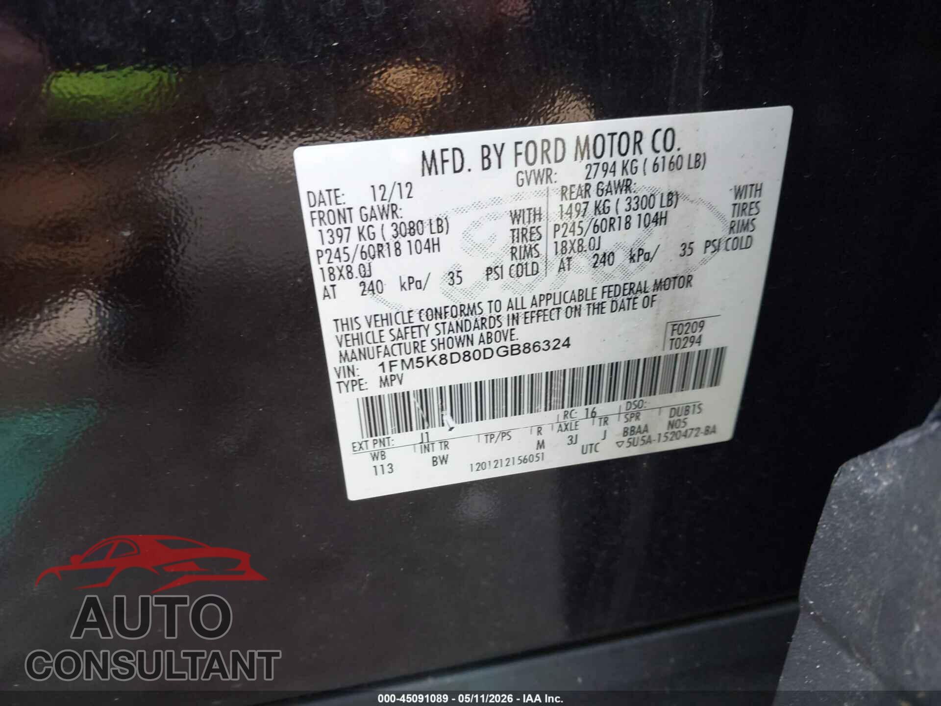 FORD EXPLORER 2013 - 1FM5K8D80DGB86324