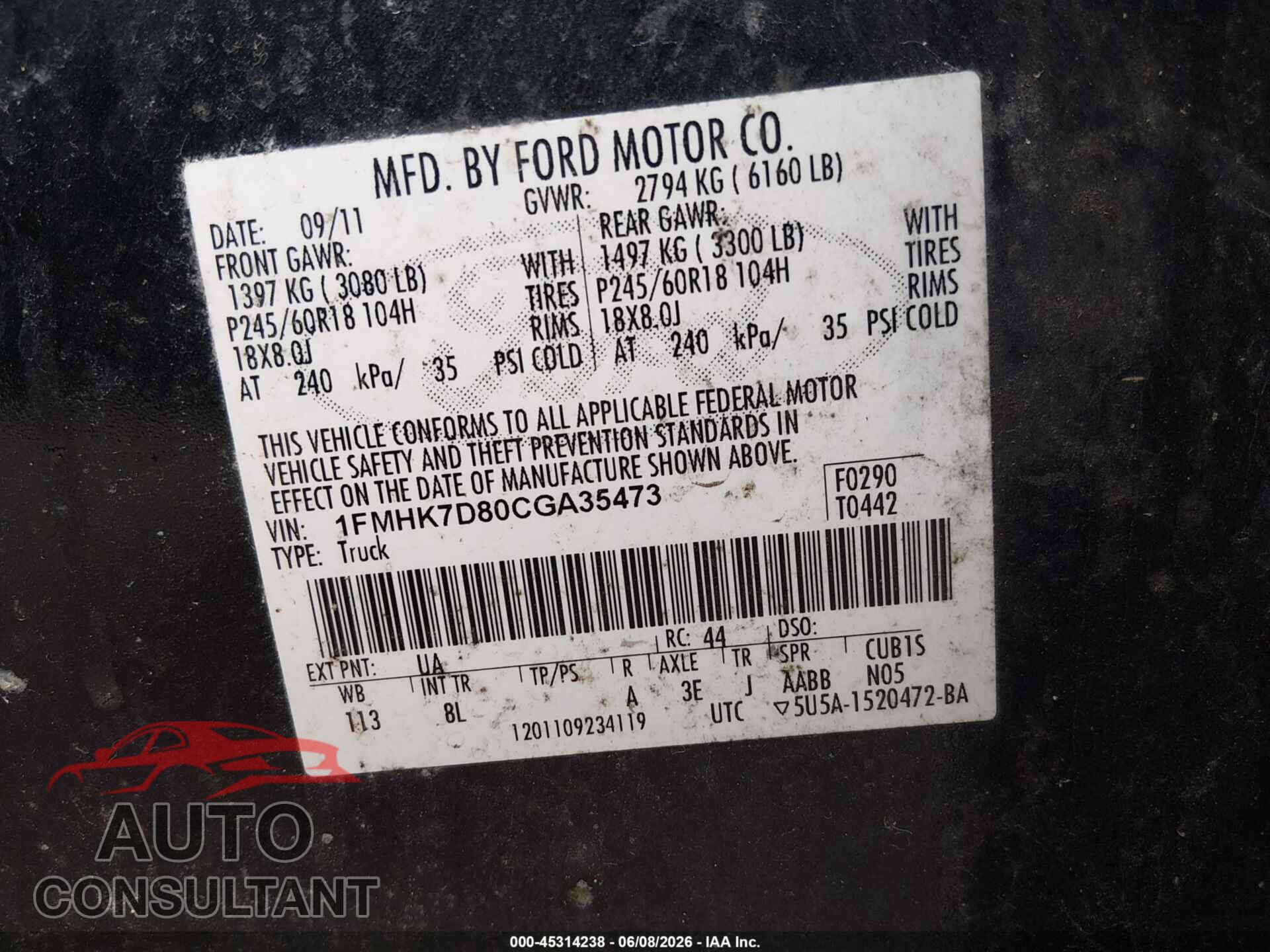 FORD EXPLORER 2012 - 1FMHK7D80CGA35473