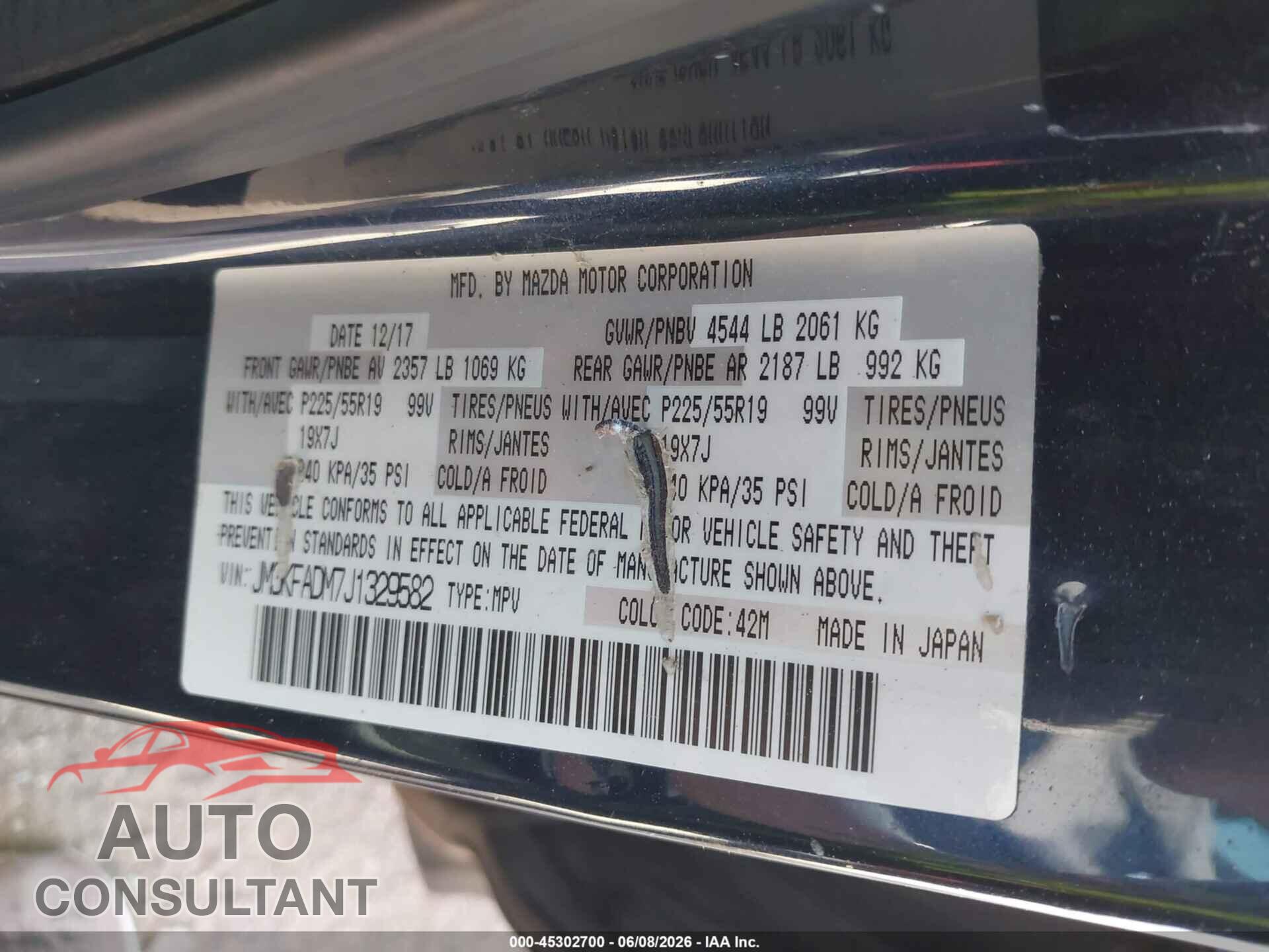 MAZDA CX-5 2018 - JM3KFADM7J1329582