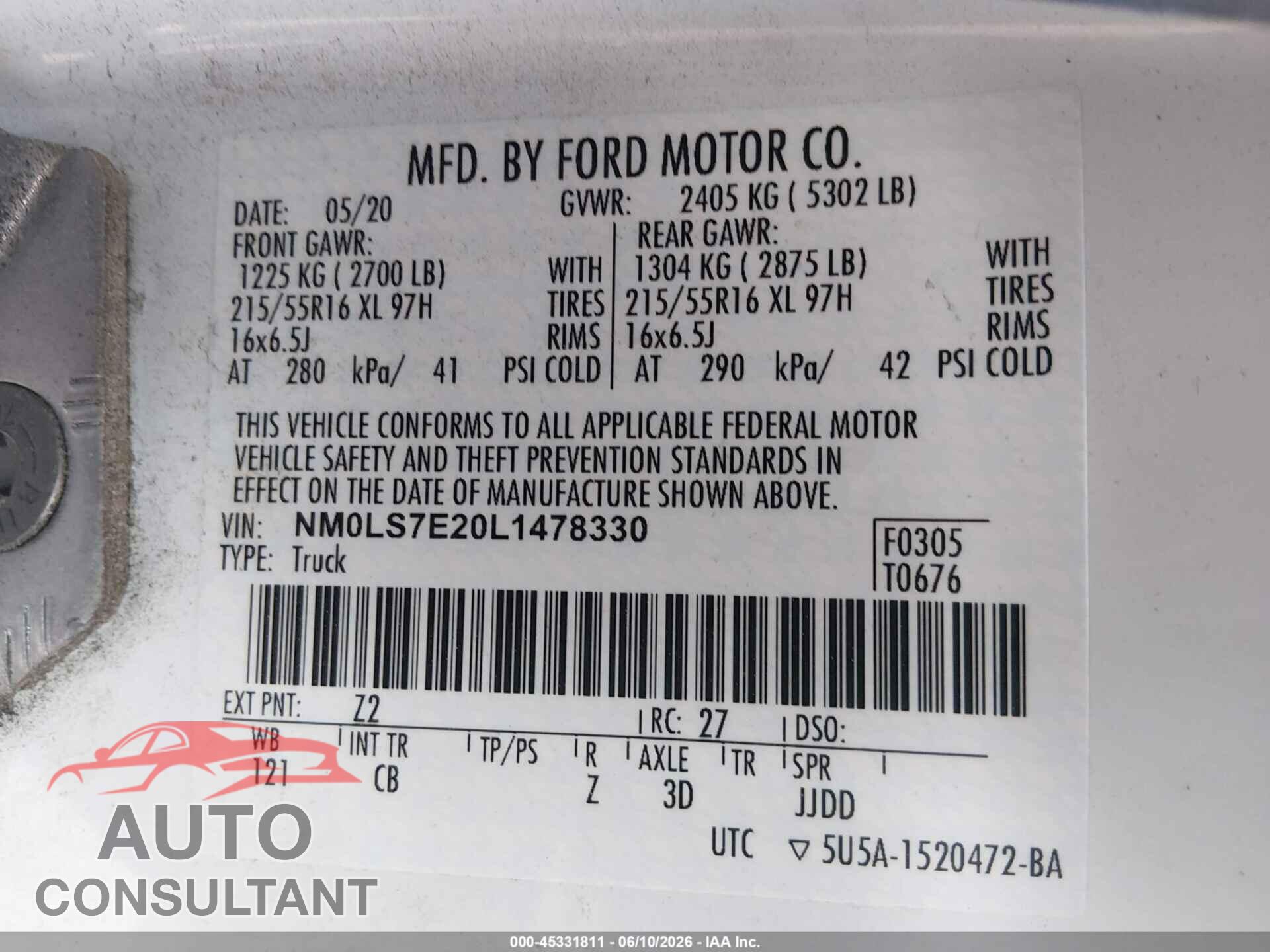 FORD TRANSIT CONNECT 2020 - NM0LS7E20L1478330