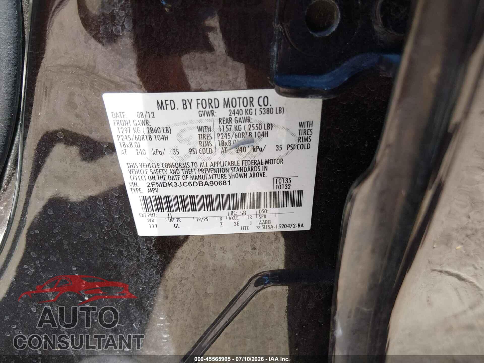 FORD EDGE 2013 - 2FMDK3JC6DBA90681