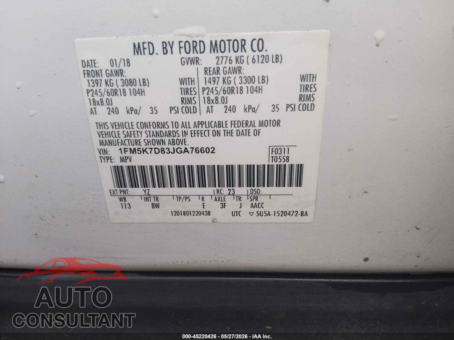 FORD EXPLORER 2018 - 1FM5K7D83JGA76602