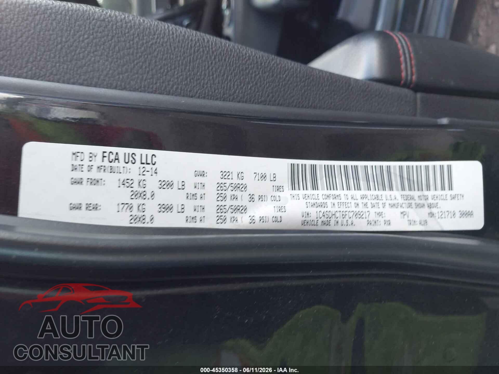 DODGE DURANGO 2015 - 1C4SDHCT6FC709217