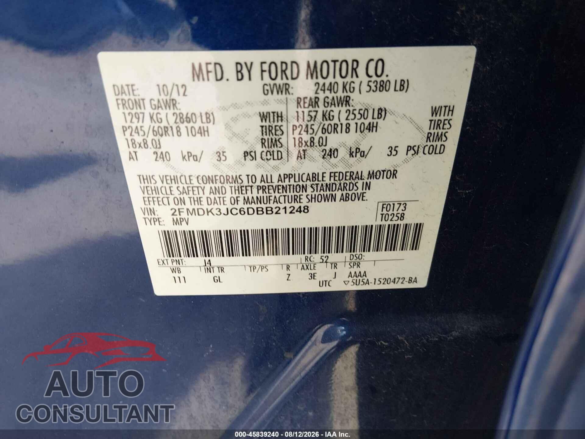 FORD EDGE 2013 - 2FMDK3JC6DBB21248