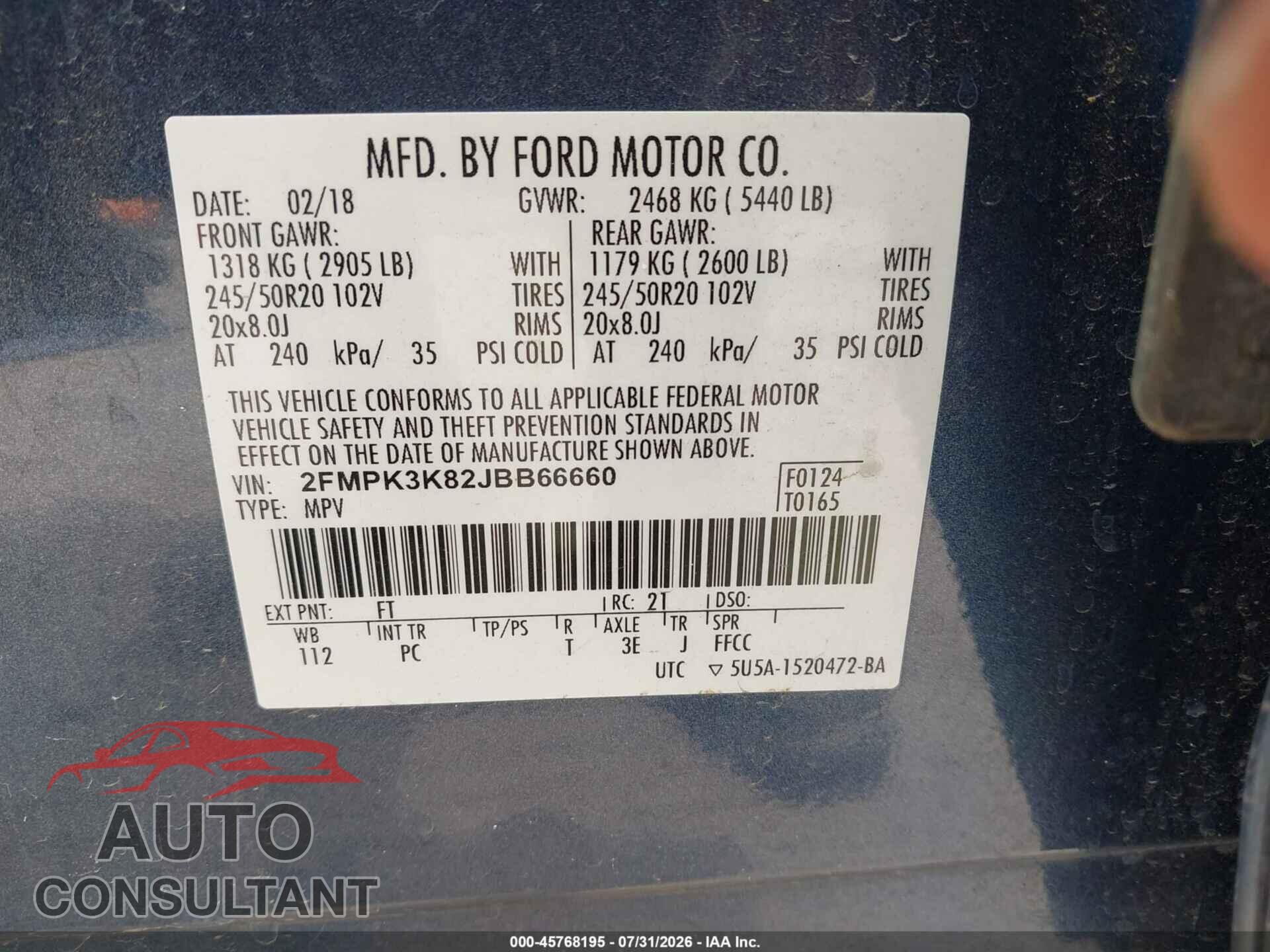FORD EDGE 2018 - 2FMPK3K82JBB66660
