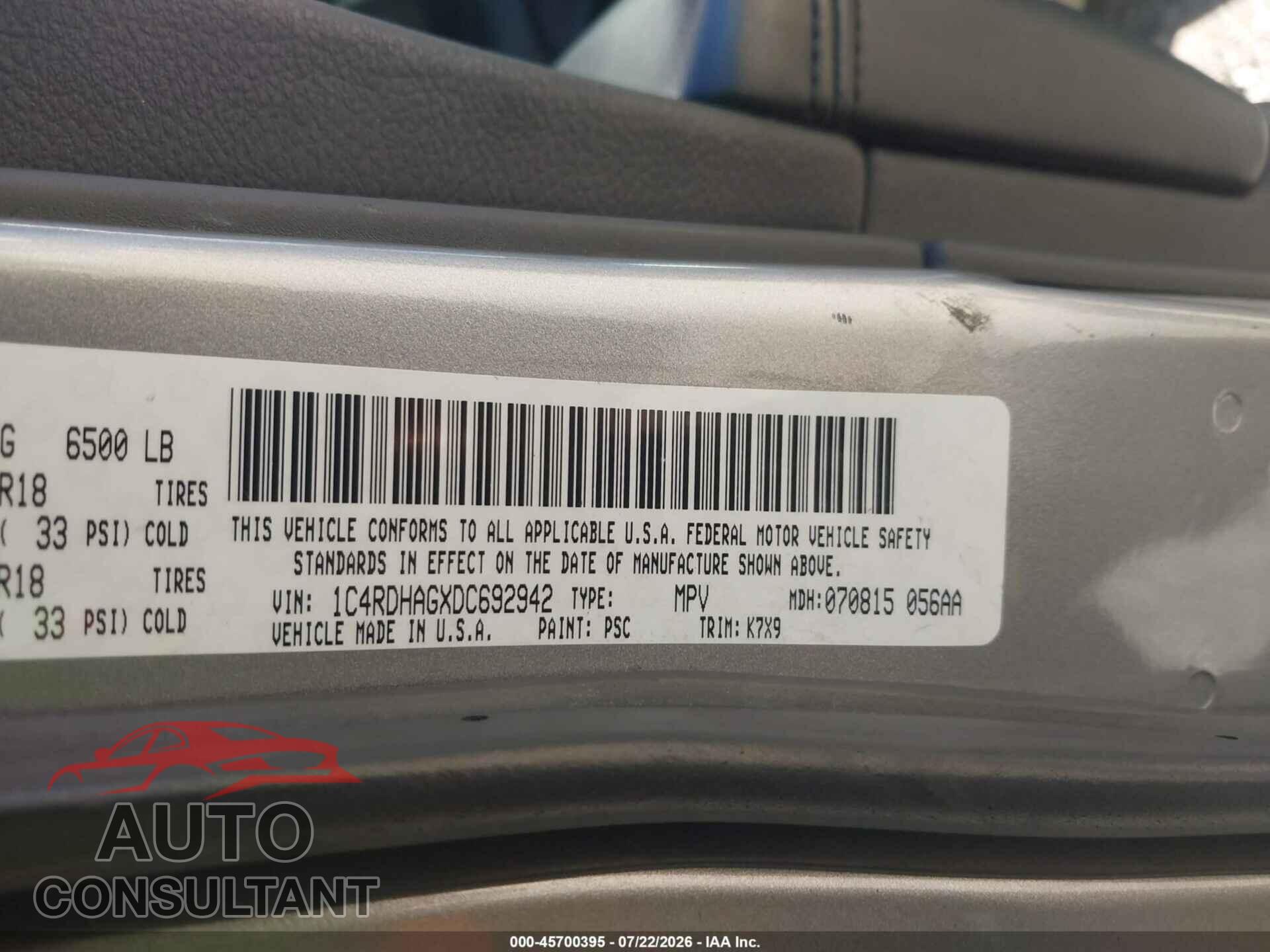 DODGE DURANGO 2013 - 1C4RDHAGXDC692942