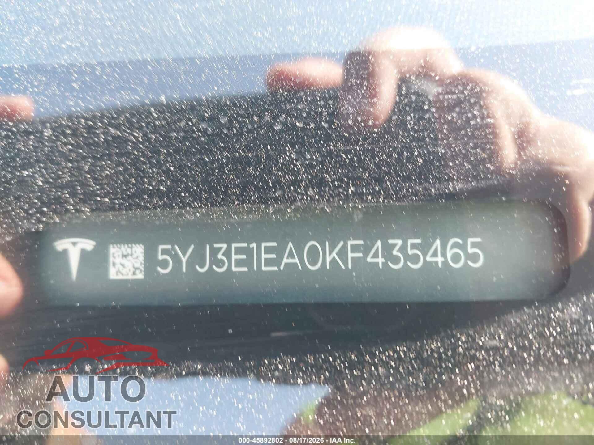 TESLA MODEL 3 2019 - 5YJ3E1EA0KF435465