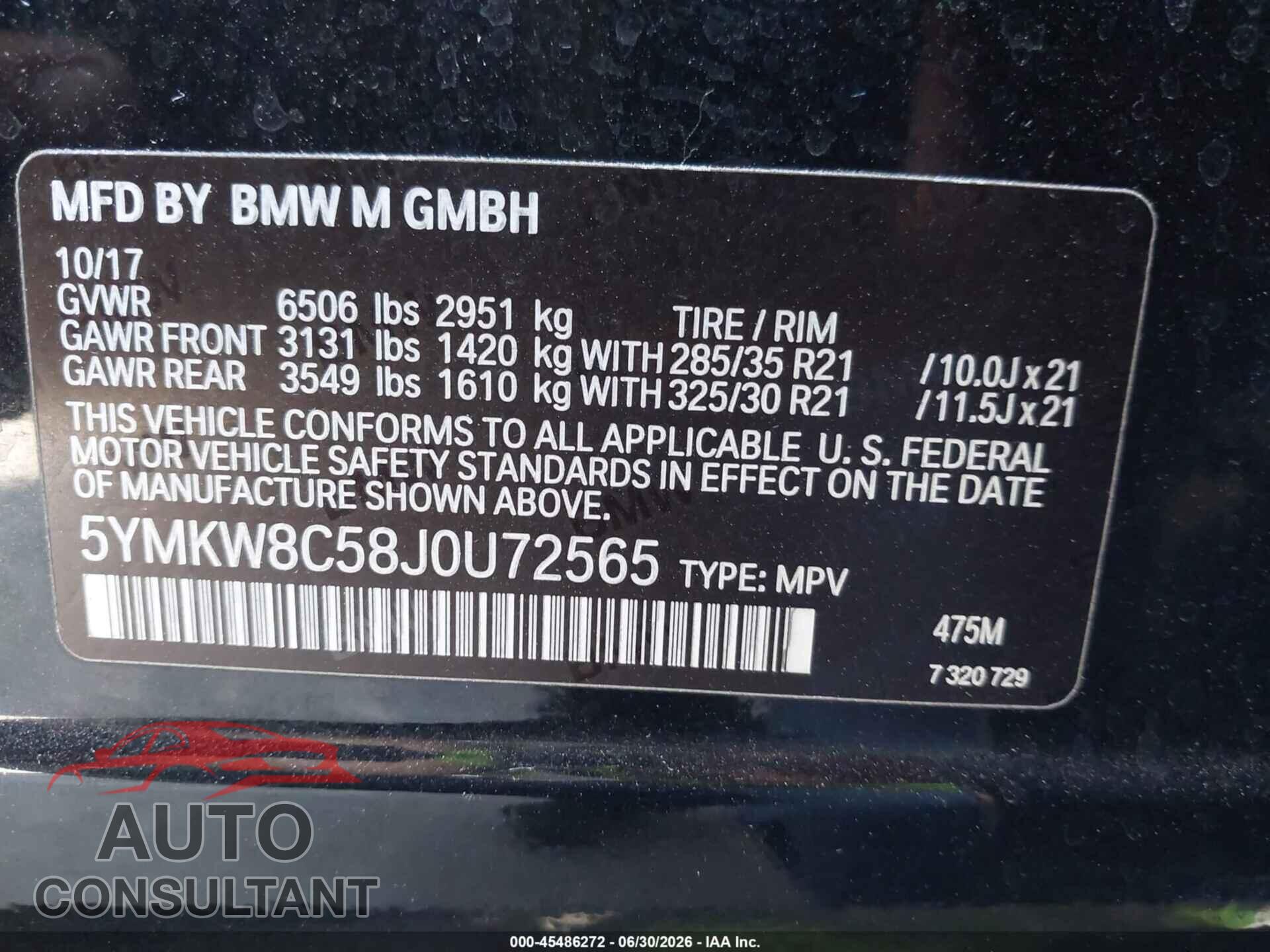 BMW X6 M 2018 - 5YMKW8C58J0U72565